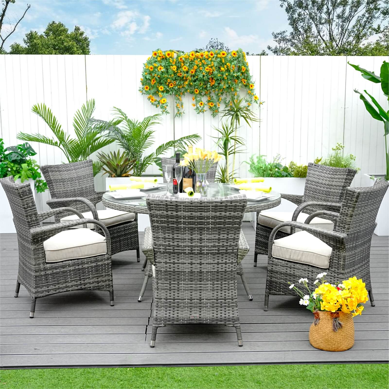 6-Seat Outdoor Dining Set with Round Dining Table( PAD-1122-SET) - Abrihome