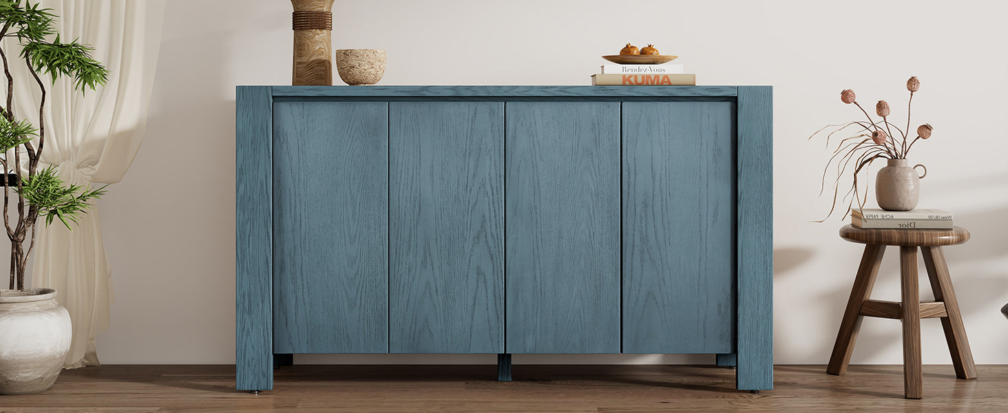 TREXM Retro 4-door Sideboard with Distressed Finish and Adjustable Shelves for Dining Room, Kitchen, and Living Room (Navy) - Abrihome