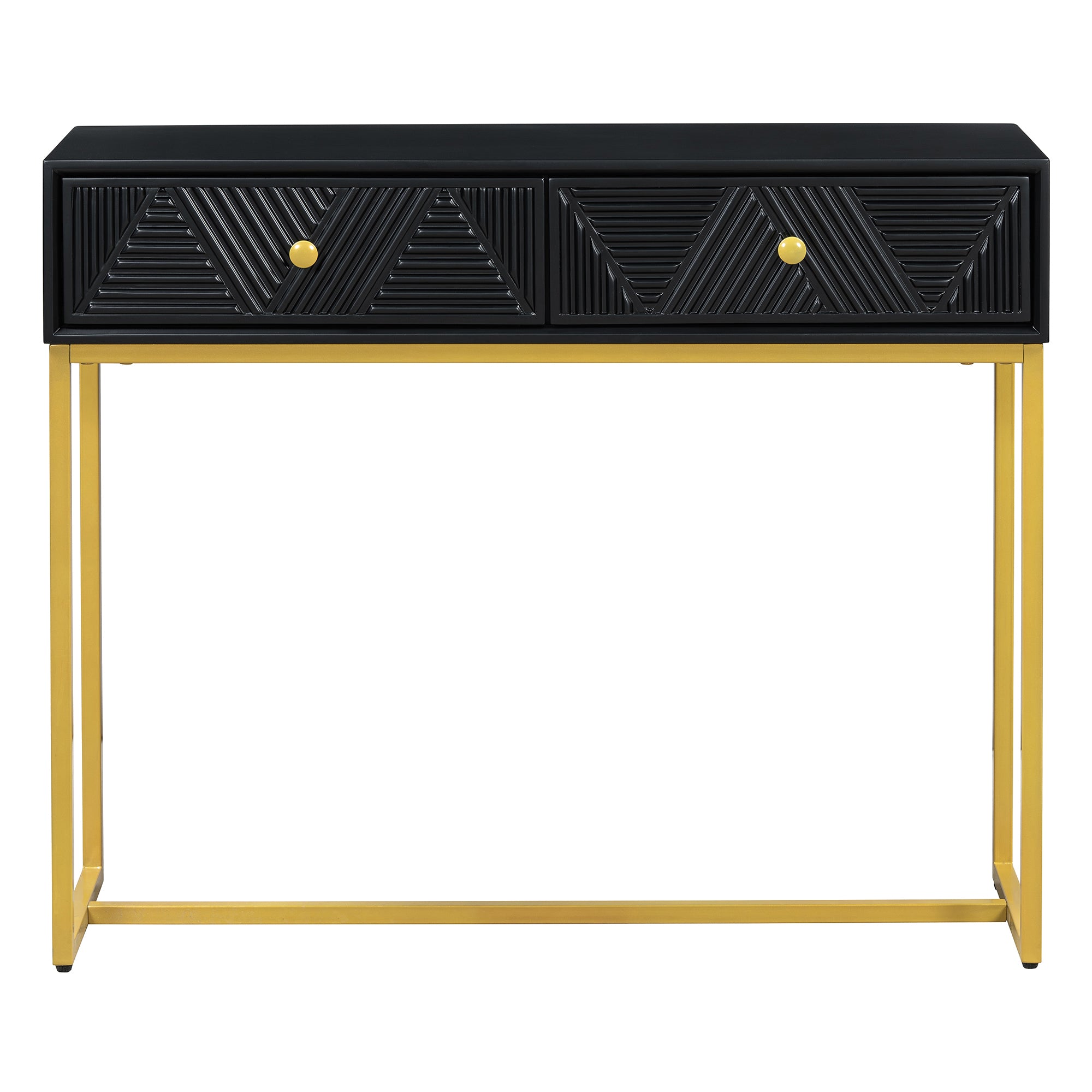 TREXM Modern Sleek Console Table Two Drawers with Stripe Design for Living Room and Entryway (Black) - Abrihome