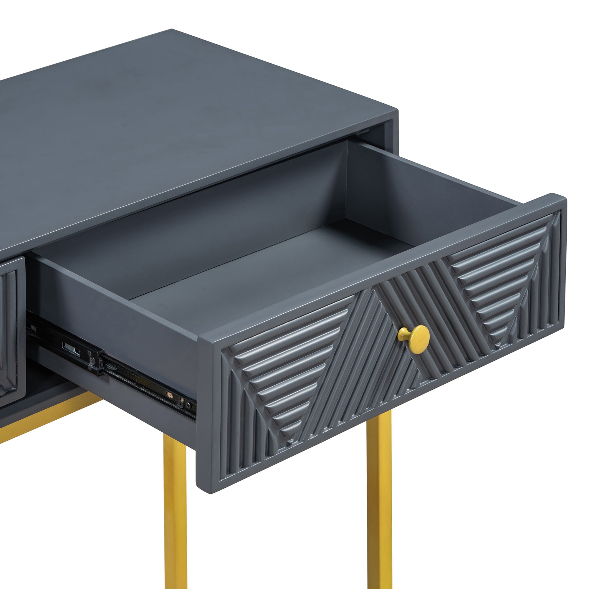 TREXM Modern Sleek Console Table Two Drawers with Stripe Design for Living Room and Entryway (Grey) - Abrihome