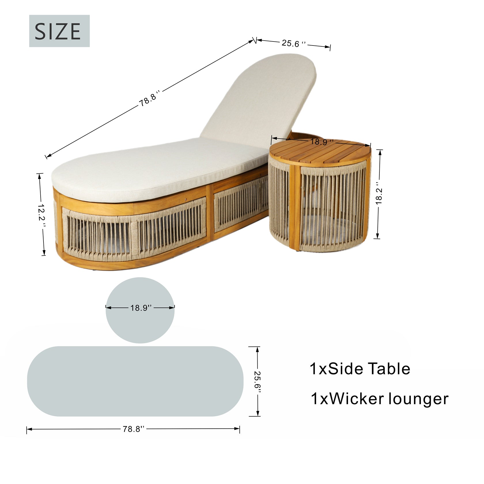 Rebel Woven Rope Lounger Set with Wooden Frame and Side Table(PAL-2518) - Abrihome