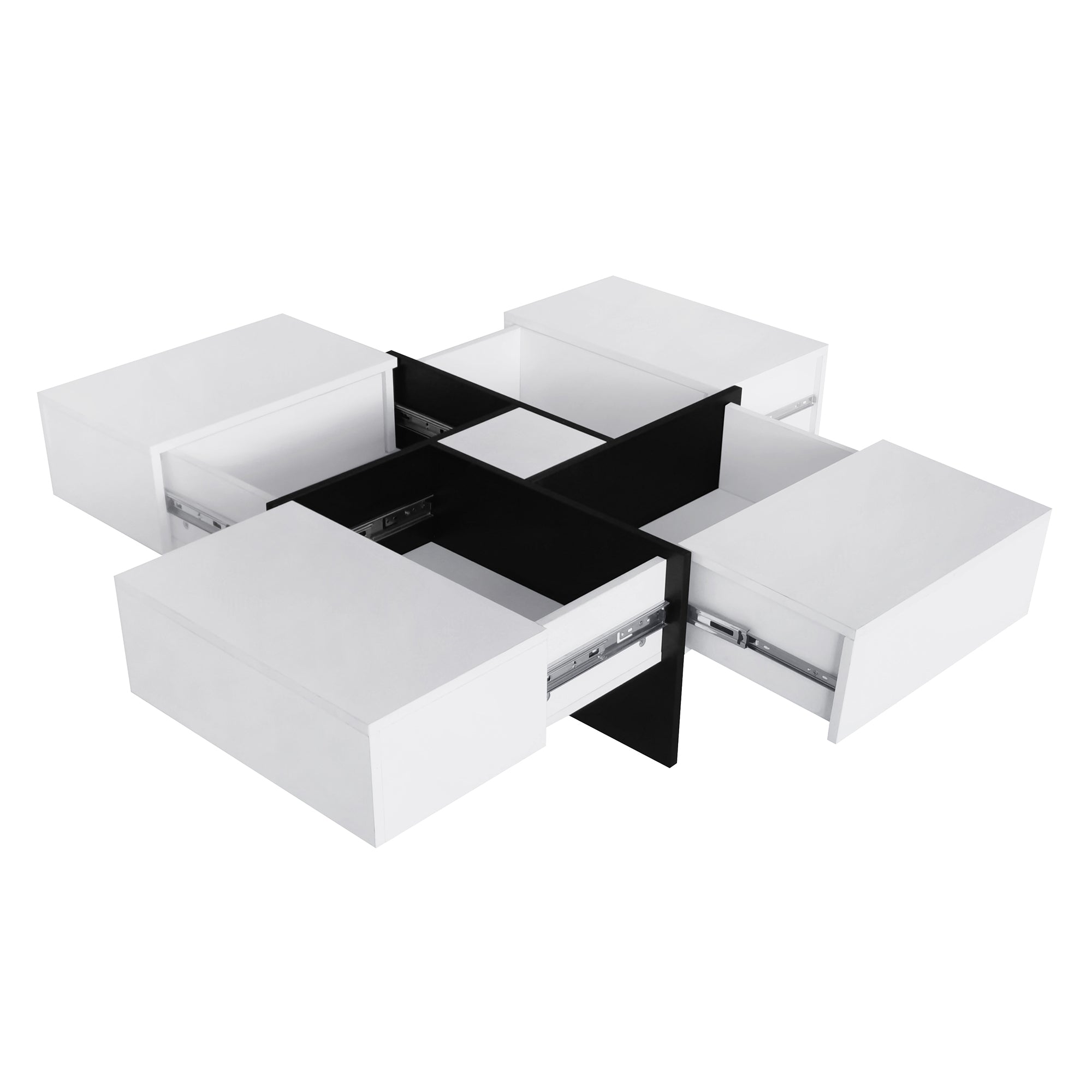 ON-TREND Unique Design Coffee Table with 4 Hidden Storage Compartments, Square Cocktail Table with Extendable Sliding Tabletop, UV High-gloss Design Center Table for Living Room, 31.5"x 31.5" - Abrihome