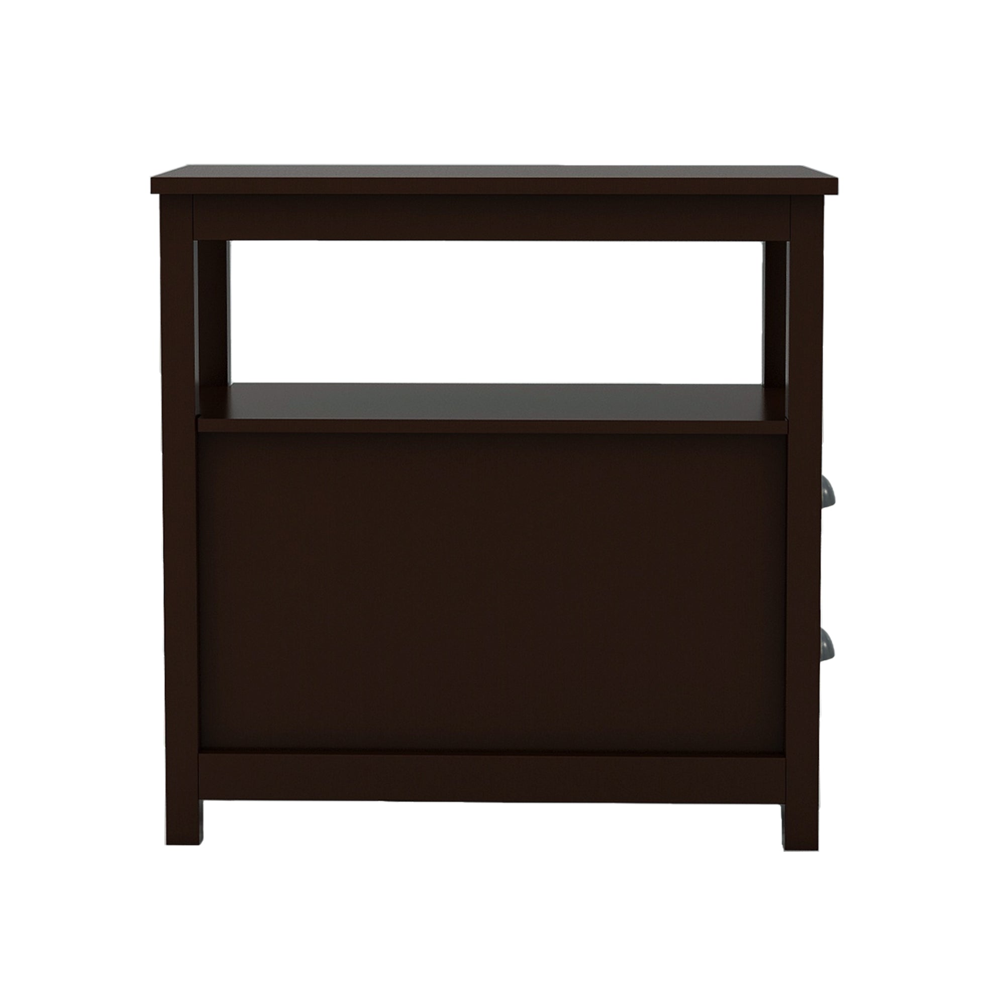 End Table Narrow Nightstand With Two Drawers And Open Shelf-Brown - Abrihome
