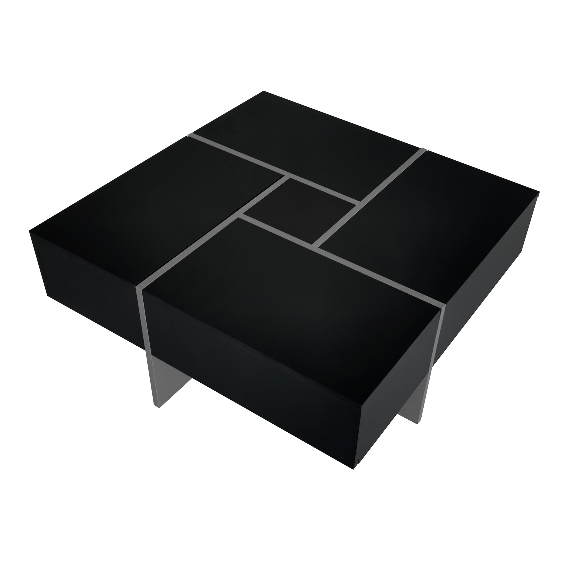 ON-TREND Unique Design Coffee Table with 4 Hidden Storage Compartments, Square Cocktail Table with Extendable Sliding Tabletop, UV High-gloss Design Center Table for Living Room, 31.5"x 31.5" - Abrihome