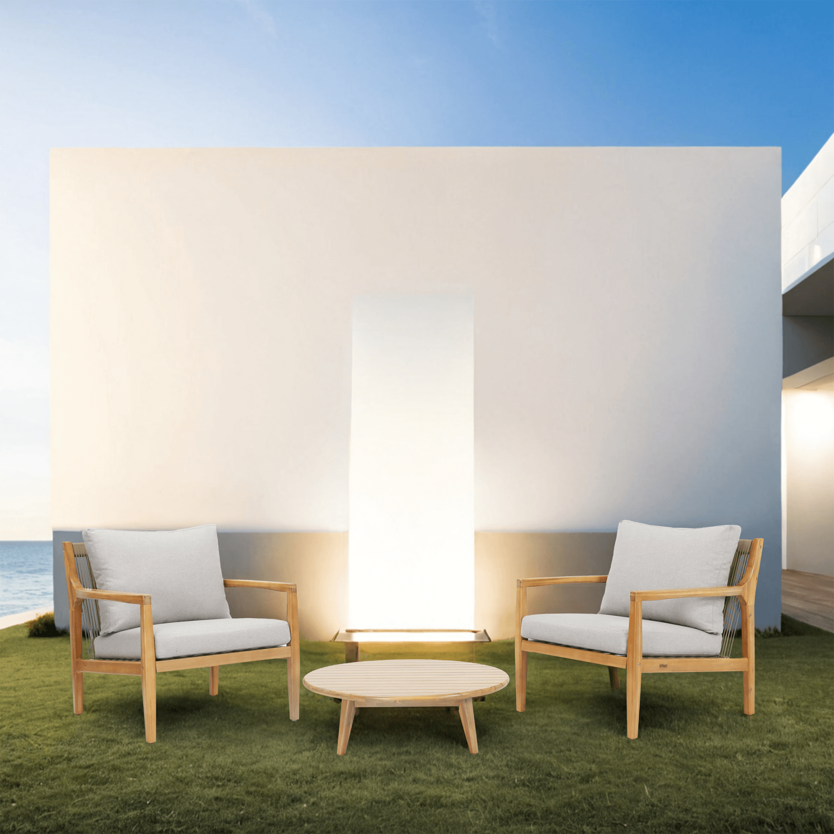 3-Piece Rustic Acacia Wood Outdoor Set – 2 Chairs & Coffee Table(PAS-2513-SC*2+TA) - Abrihome