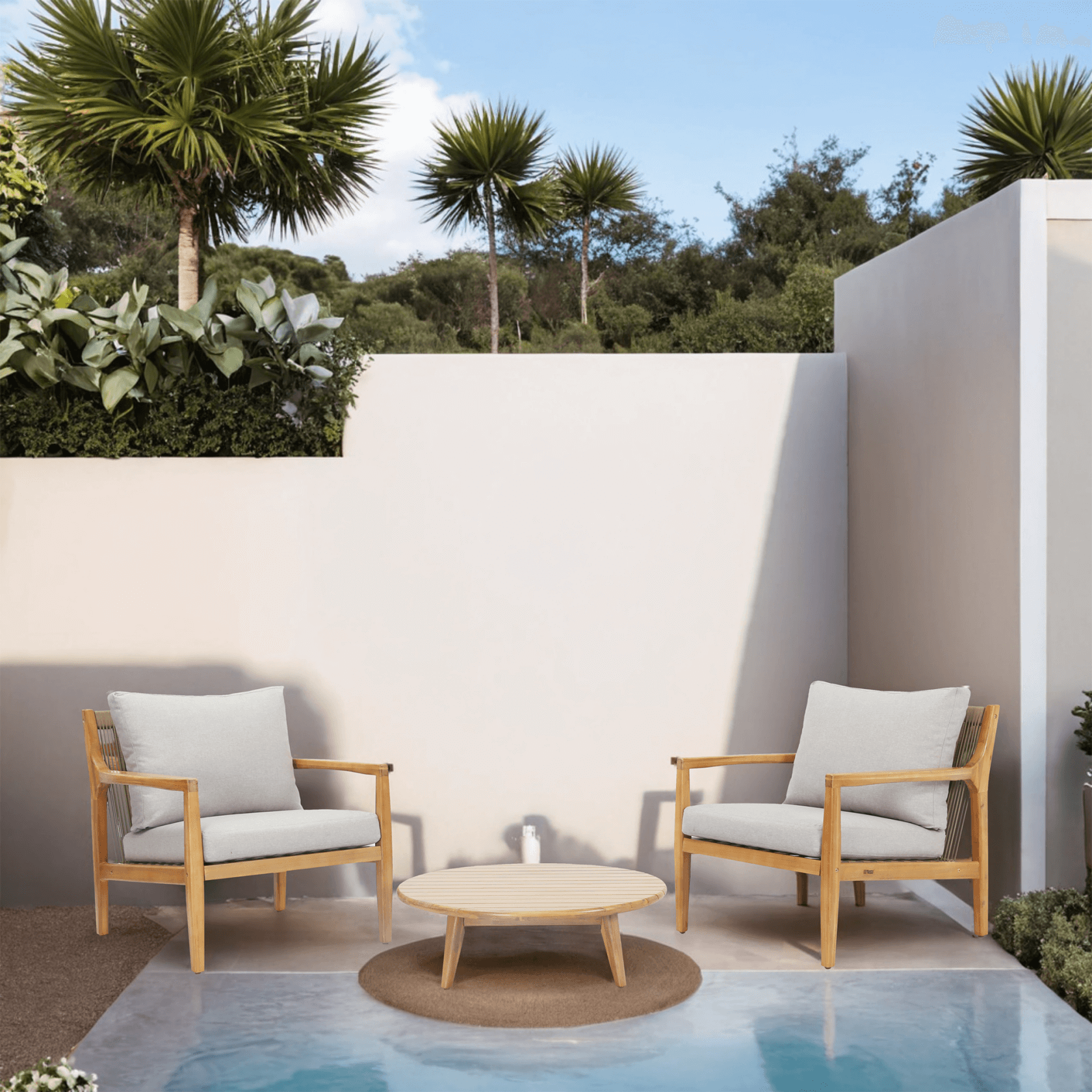 3-Piece Rustic Acacia Wood Outdoor Set – 2 Chairs & Coffee Table(PAS-2513-SC*2+TA) - Abrihome