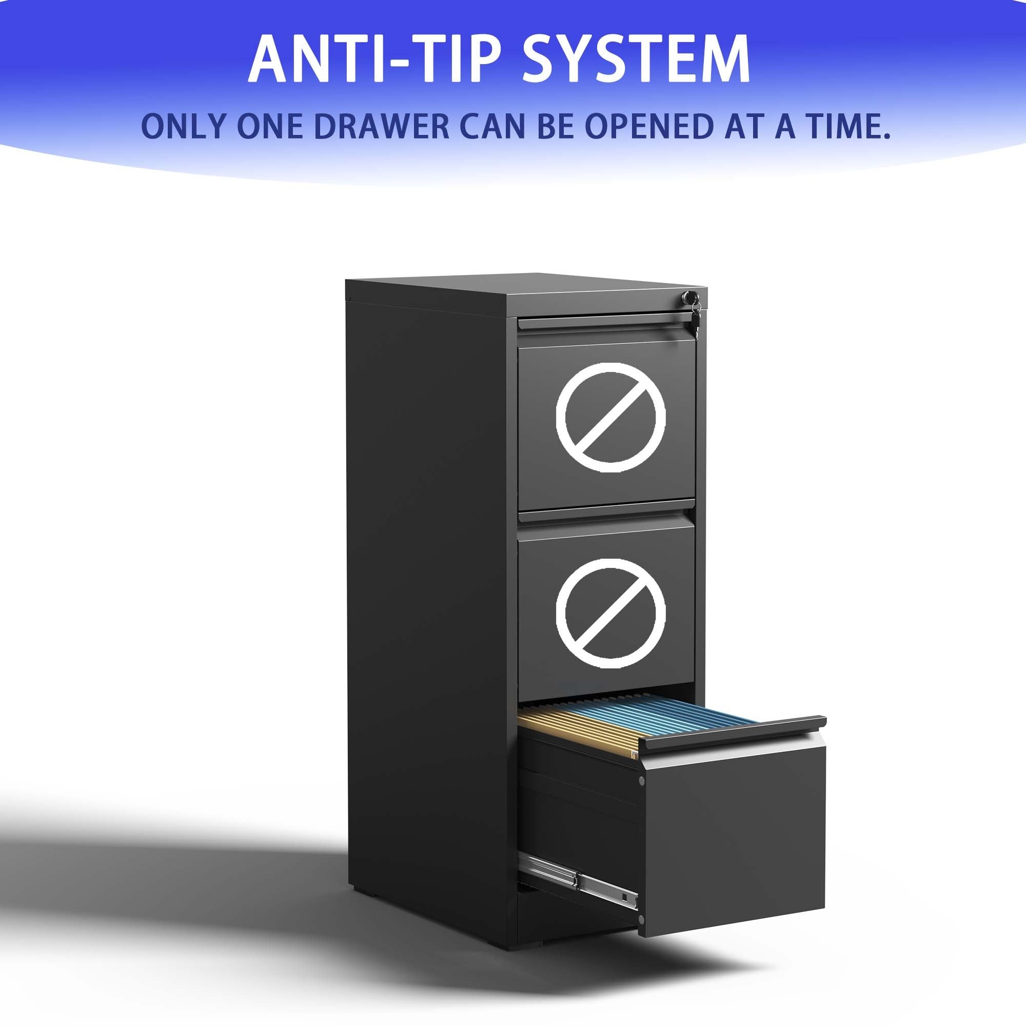 3 Drawer Metal Vertical File Cabinet with Lock Office Home Steel Vertical File Cabinet for A4 Legal/Letter Size - Abrihome