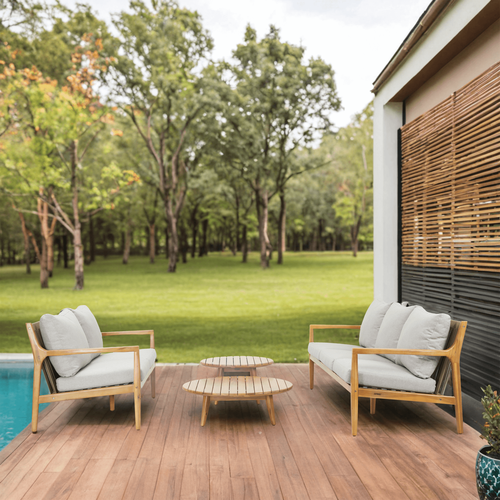 4-Piece Outdoor Furniture Set in Natural Acacia Wood (PAS-2513-3SC+2SC+TA+ST)