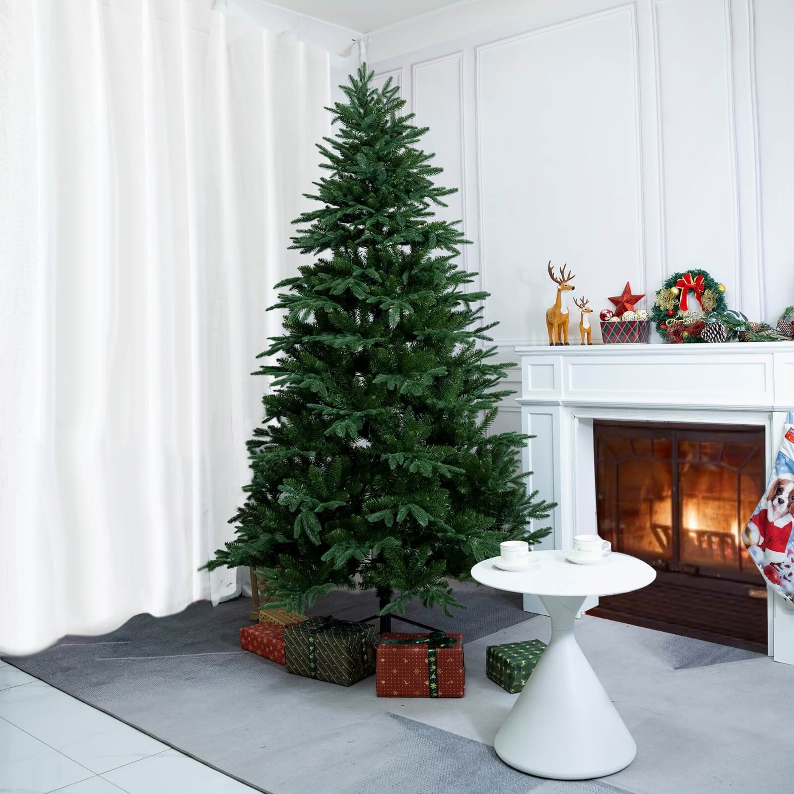 6FT Artificial Christmas Tree with Optional Pre-Lit LED Lights(PJT-2503-6FT) - Abrihome