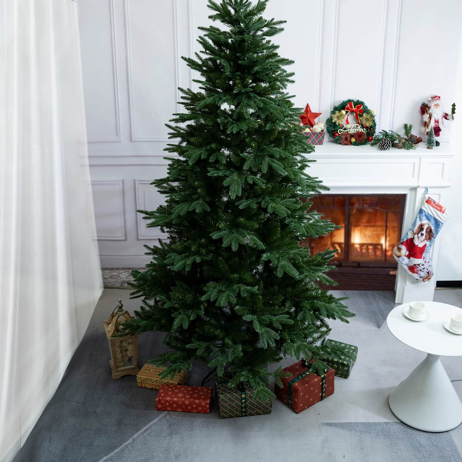 6FT Artificial Christmas Tree with Optional Pre-Lit LED Lights(PJT-2503-6FT) - Abrihome