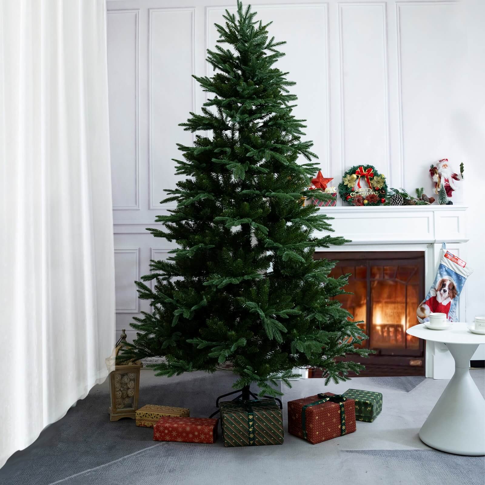 6FT Artificial Christmas Tree with Optional Pre-Lit LED Lights(PJT-2503-6FT) - Abrihome
