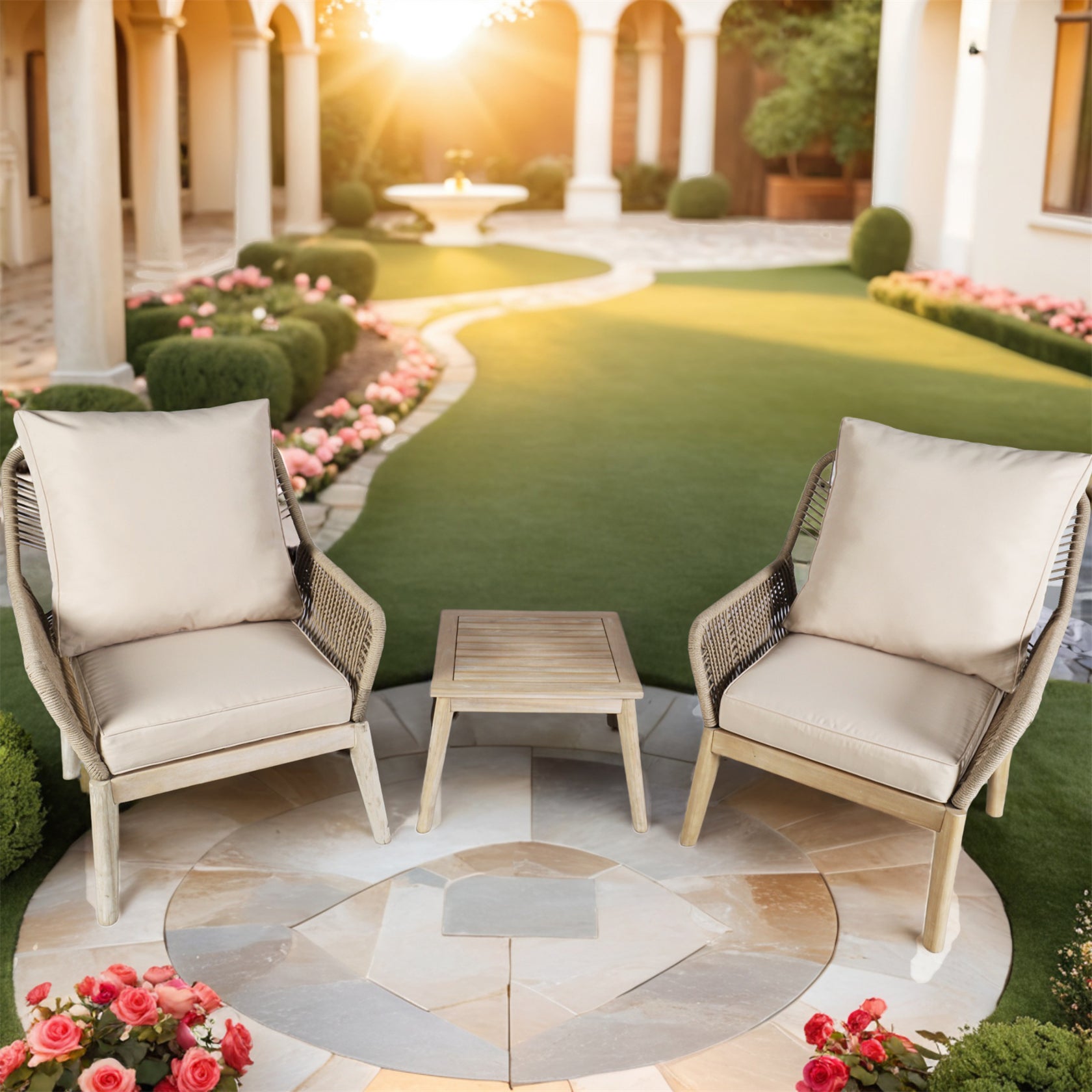 Outdoor Acacia Wood Seating Set (PAC-2522) - Abrihome