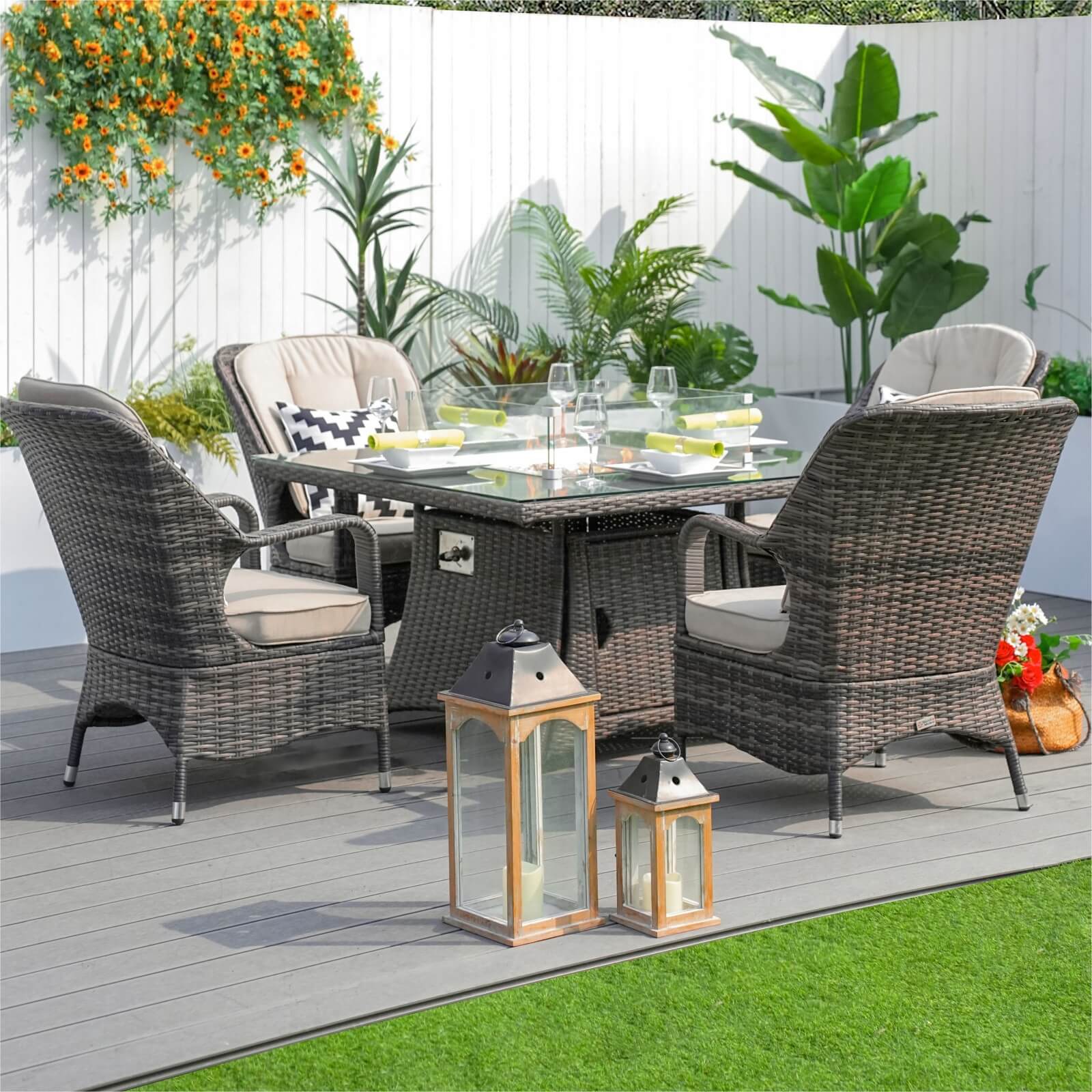 Outdoor Conversation Set with Square Fire Pit Table for 4 Seats(PAG-1104+009-BR)
