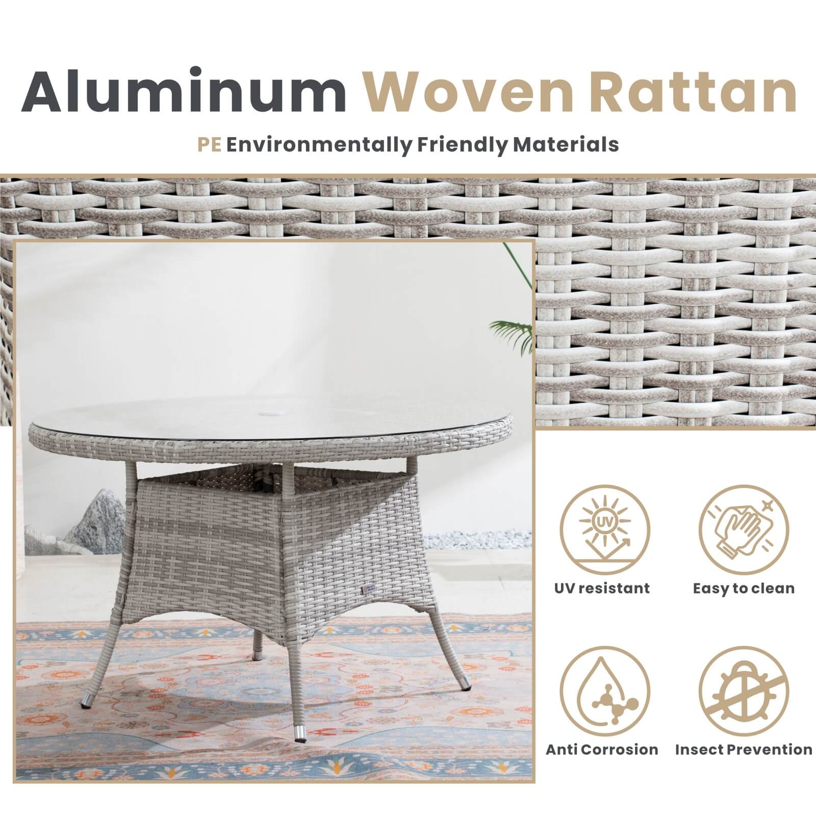 4-Seat Round Outdoor Dining Table – Table Only(PAD-1709-TA) - Abrihome