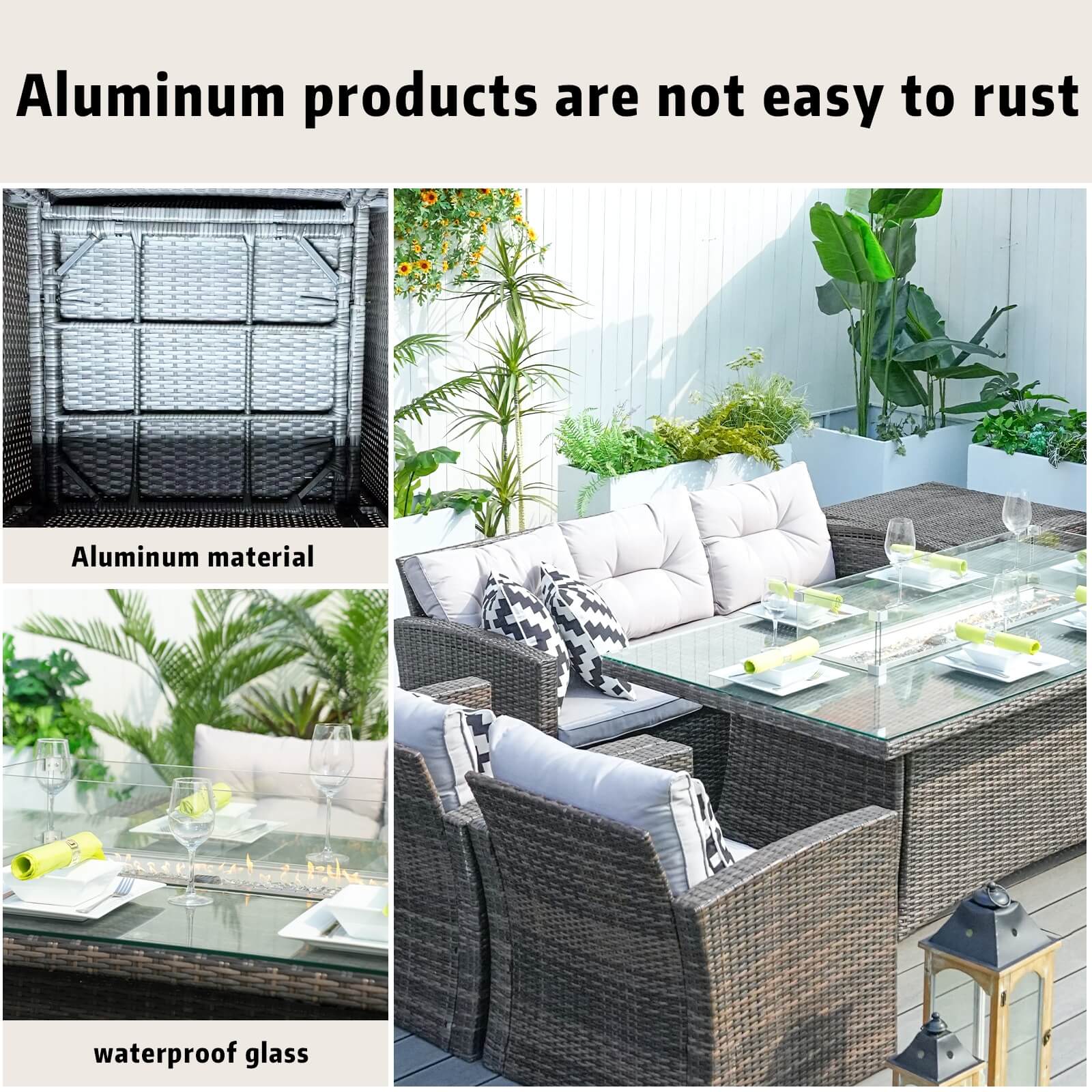 Complete 7-Piece Outdoor Seating Set with Fire Pit and Extra Storage Space(PAS-1503+1106R) - Abrihome