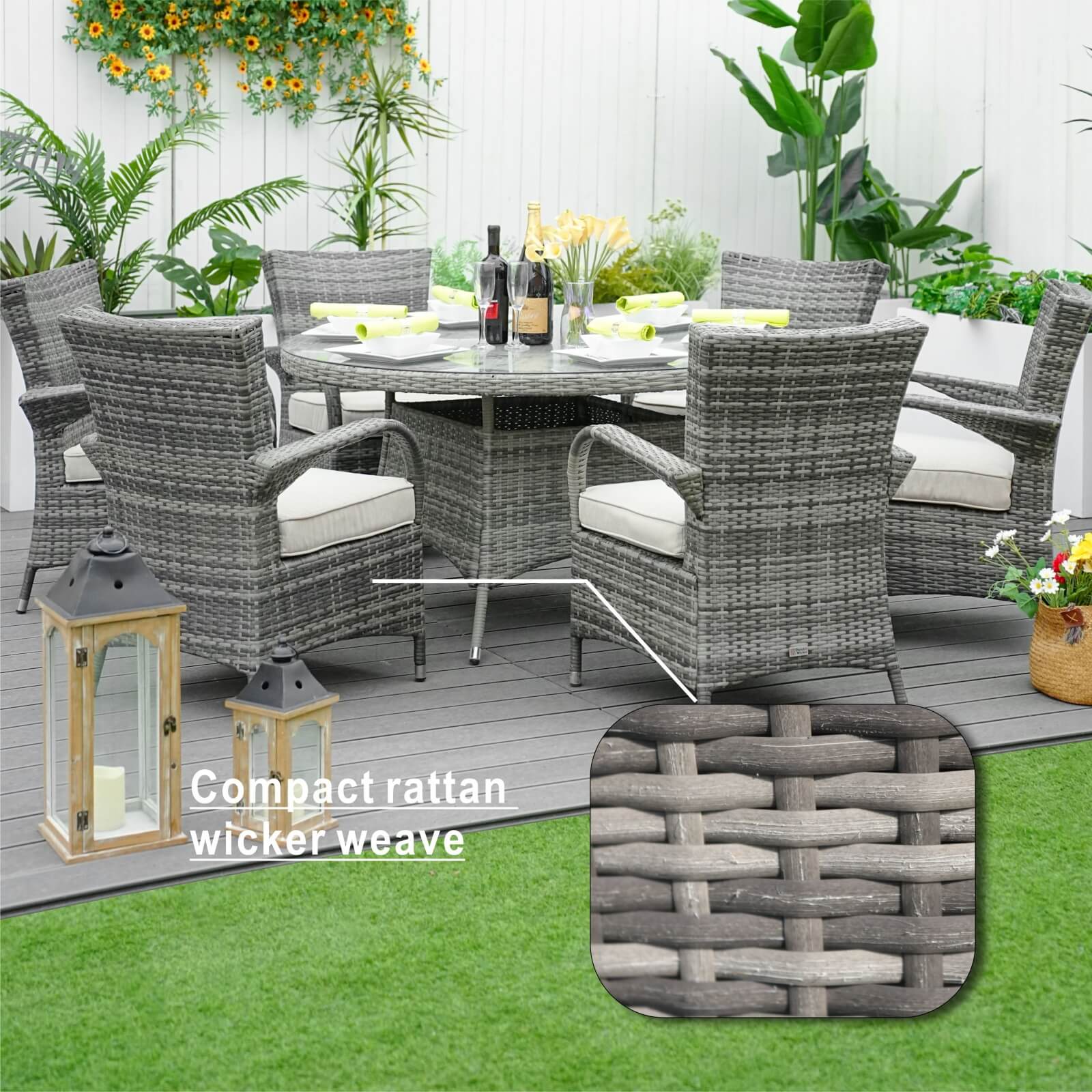 6-Seat Outdoor Dining Set with Round Dining Table( PAD-1122-SET) - Abrihome
