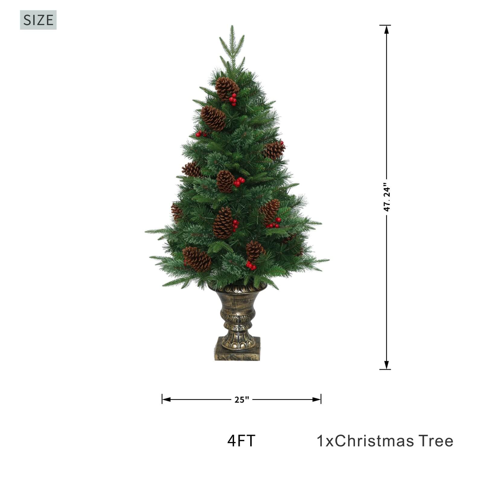 4FT Artificial Christmas Tree with Pinecones & Red Berries(PJT-2509-4FT) - Abrihome