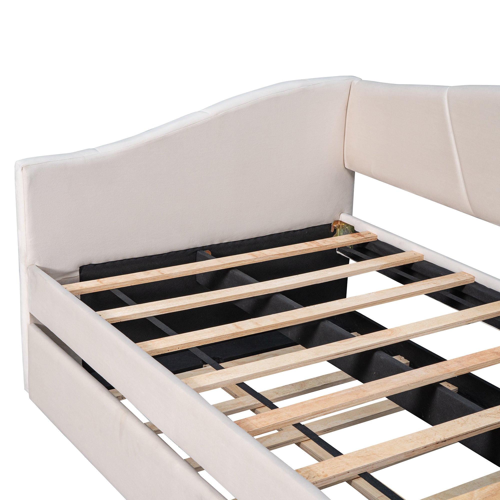 Upholstered Daybed Sofa Bed Twin Size With Trundle Bed and Wood Slat ,Beige - Abrihome