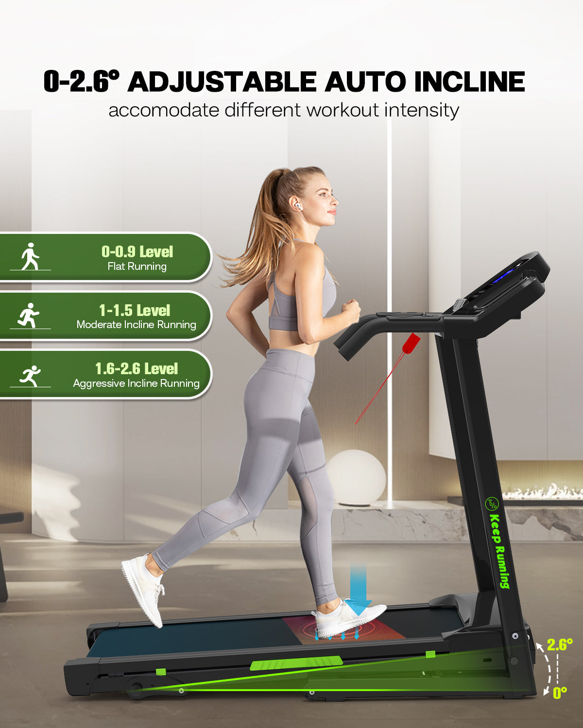 Foldable Treadmill with Incline, Folding Treadmill for Home Electric Treadmill Workout Running Machine, Handrail Controls Speed, Pulse Monitor,APP - Abrihome