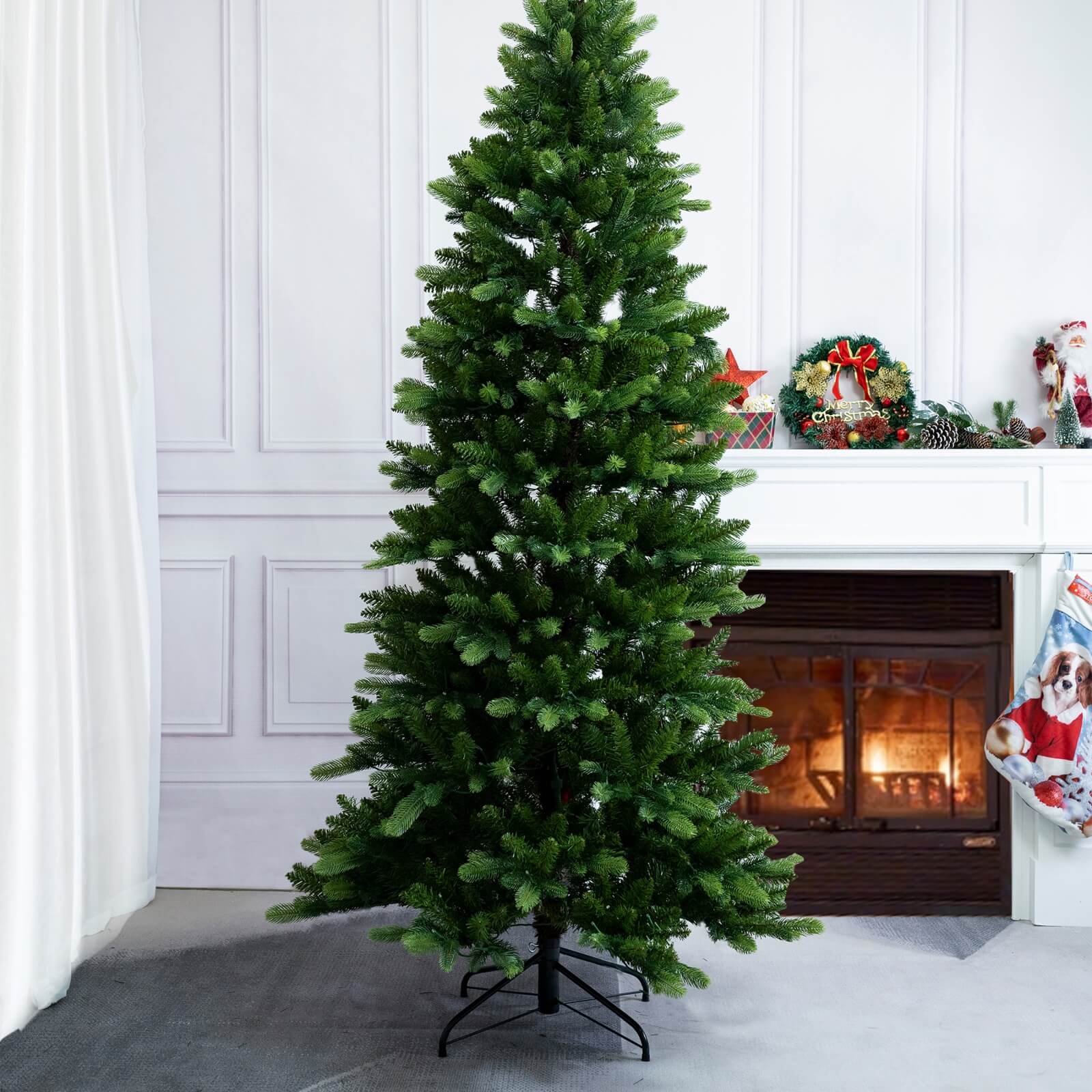 6FT Artificial Christmas Tree with Realistic PE PVC and Warm White LED Lights(PJT-2505-6FT) - Abrihome