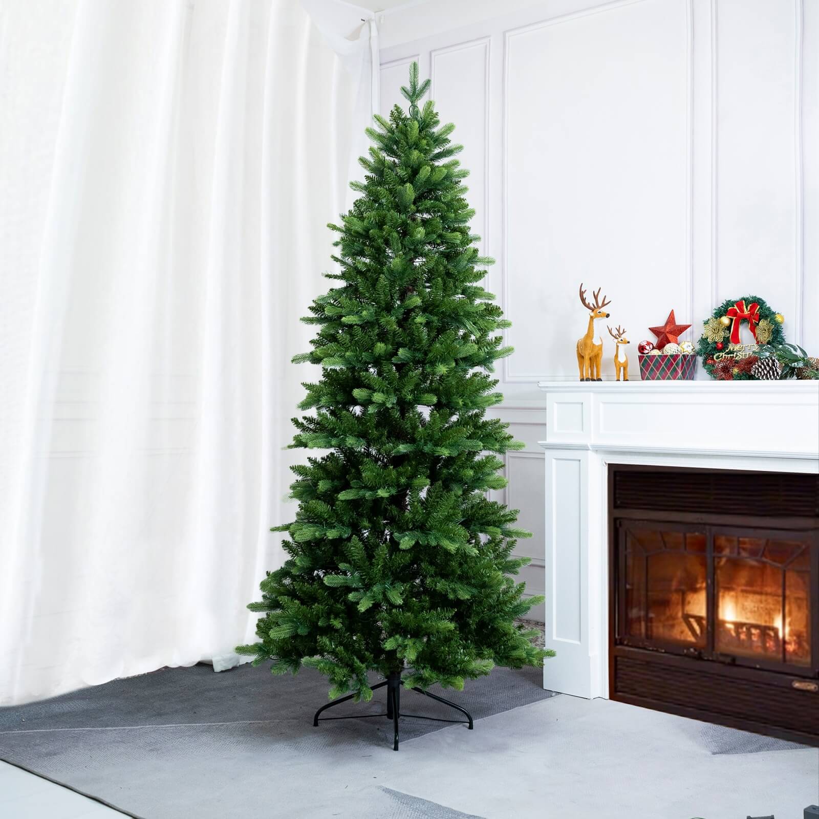 6FT Artificial Christmas Tree with Realistic PE PVC and Warm White LED Lights(PJT-2505-6FT) - Abrihome