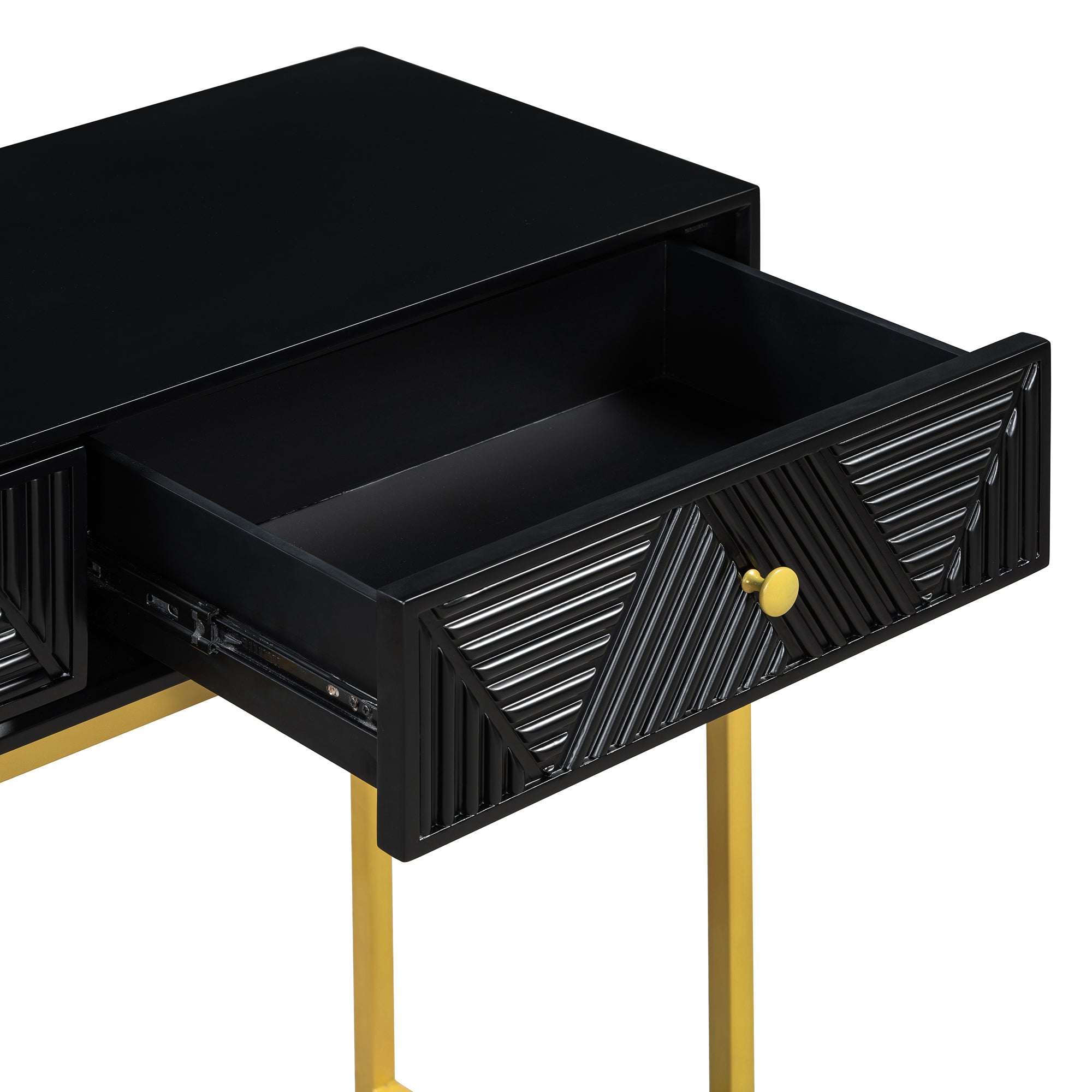 TREXM Modern Sleek Console Table Two Drawers with Stripe Design for Living Room and Entryway (Black) - Abrihome