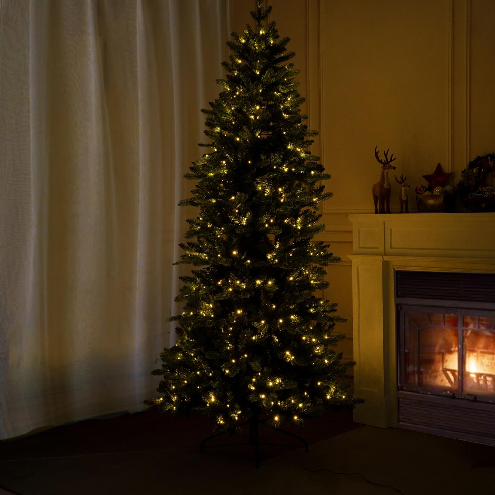 6FT Artificial Christmas Tree with Realistic PE PVC and Warm White LED Lights(PJT-2505-6FT) - Abrihome