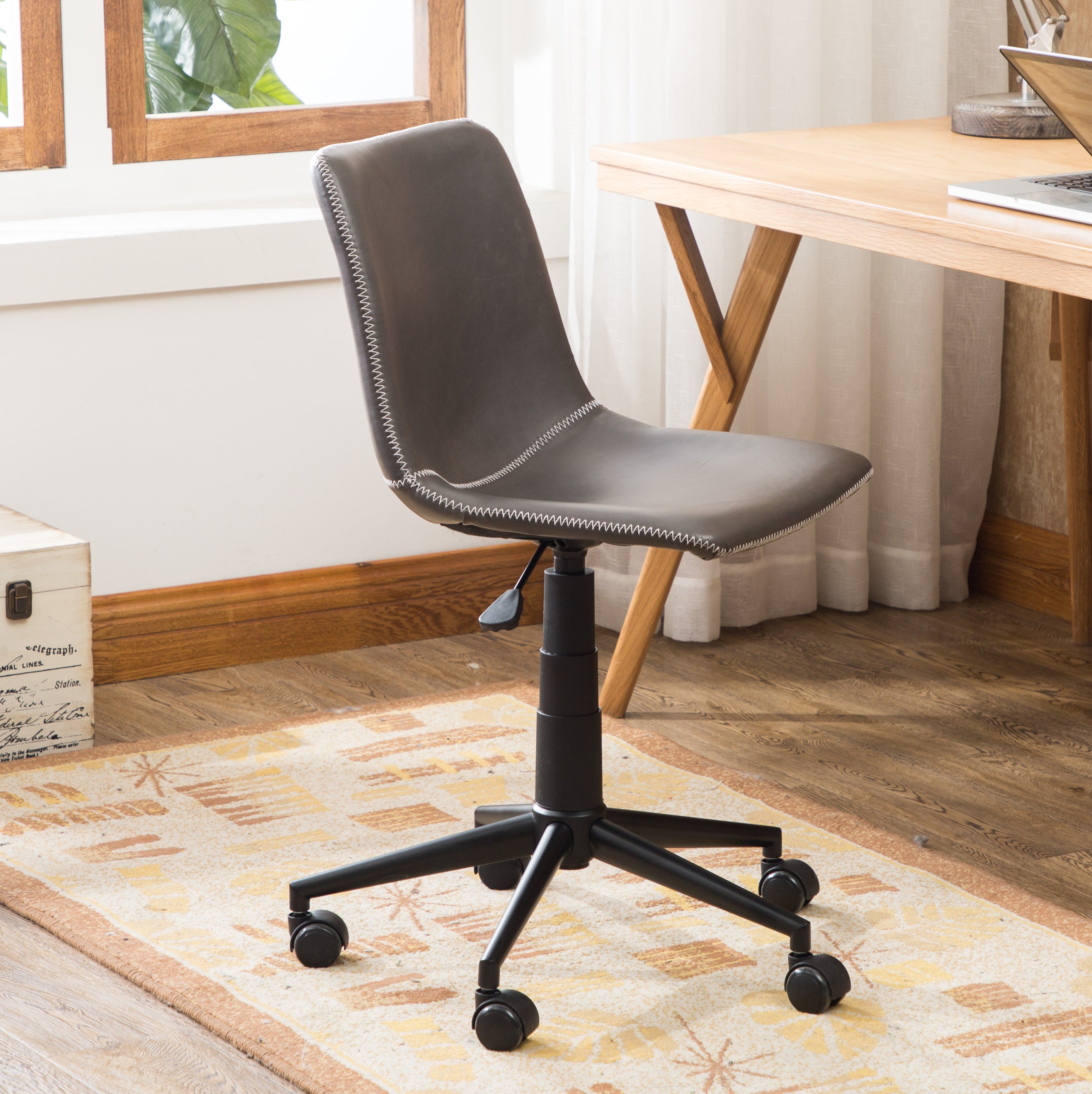 Cesena Faux Leather 360 Swivel Air Lift Office Chair, Antique Gray - Abrihome