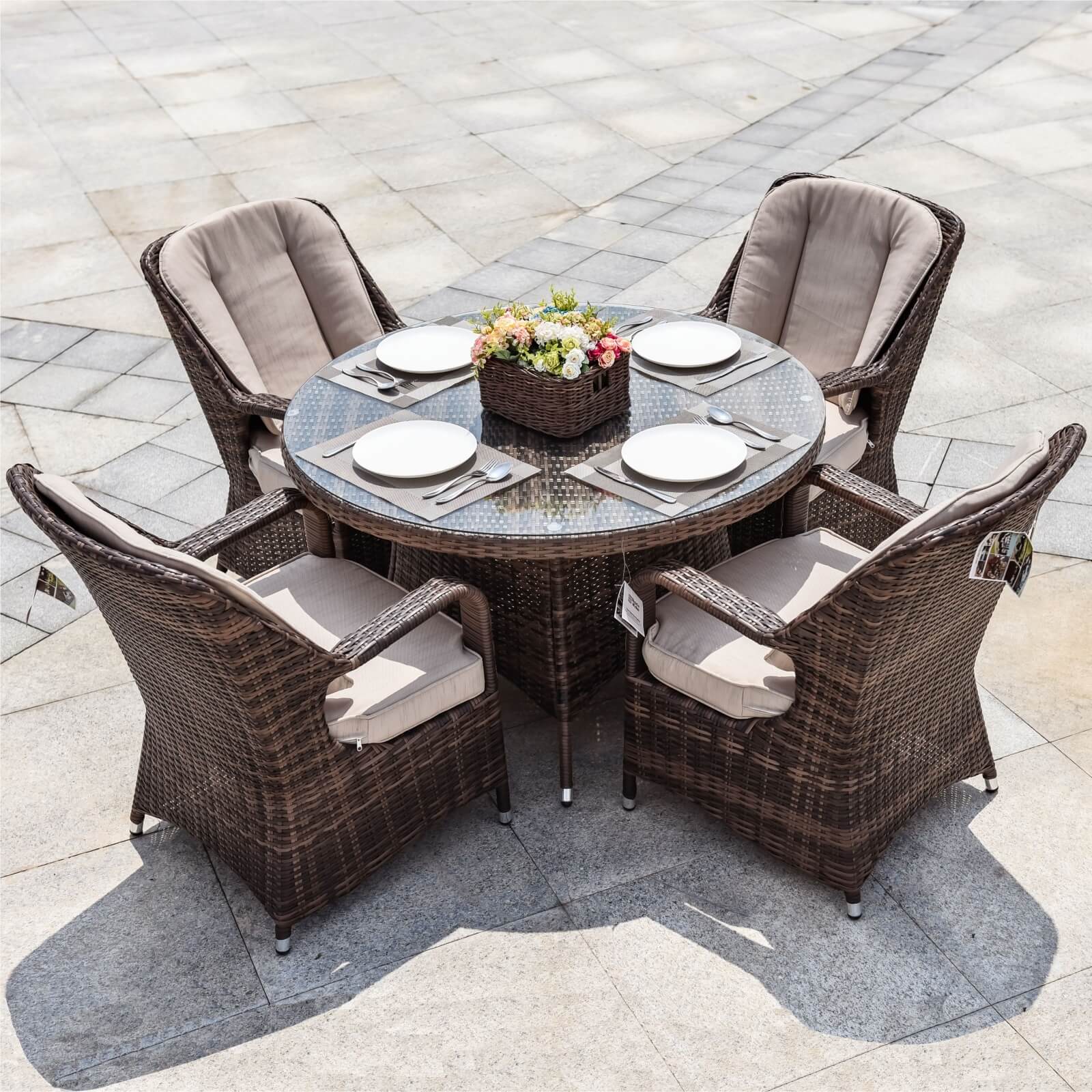 4-Seat Patio Dining Set with Round Table (PAD-1709-SET) - Abrihome