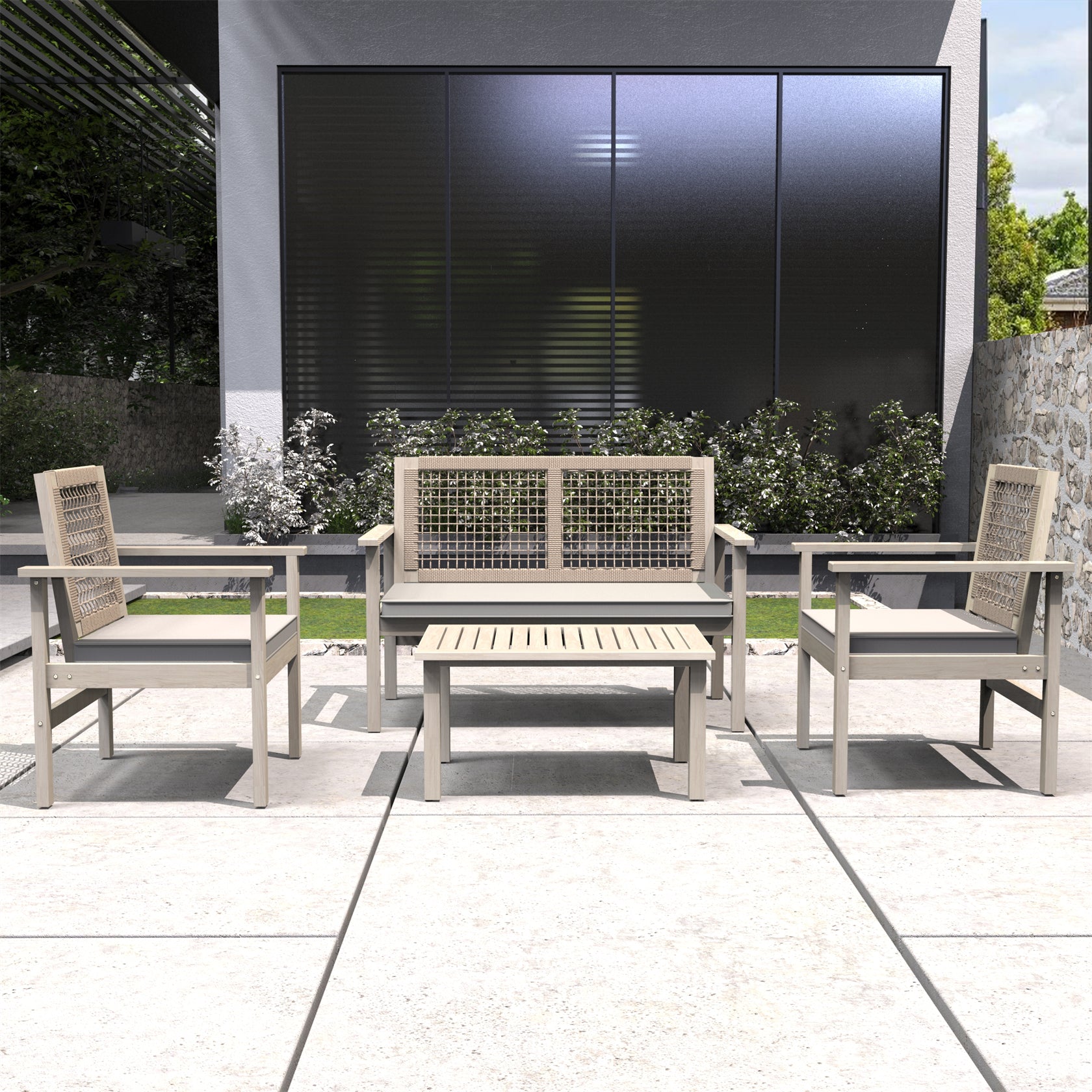 Comfort Outdoor Seating Set – Acacia Wood Frame with Rope Design & Cushions(PAC-2523) - Abrihome