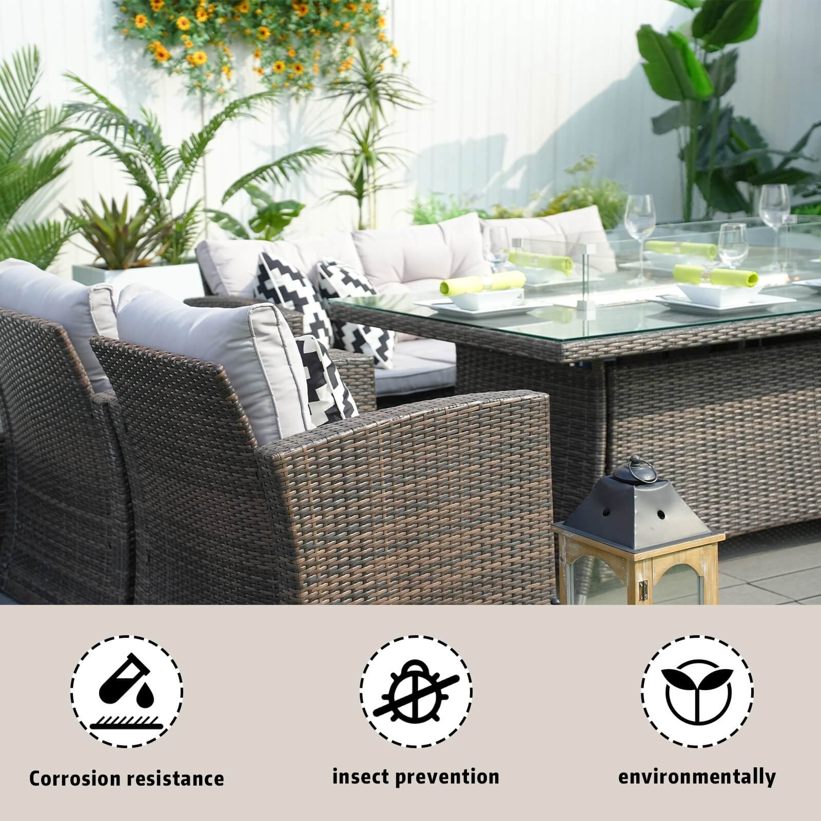 Complete 7-Piece Outdoor Seating Set with Fire Pit and Extra Storage Space(PAS-1503+1106R) - Abrihome