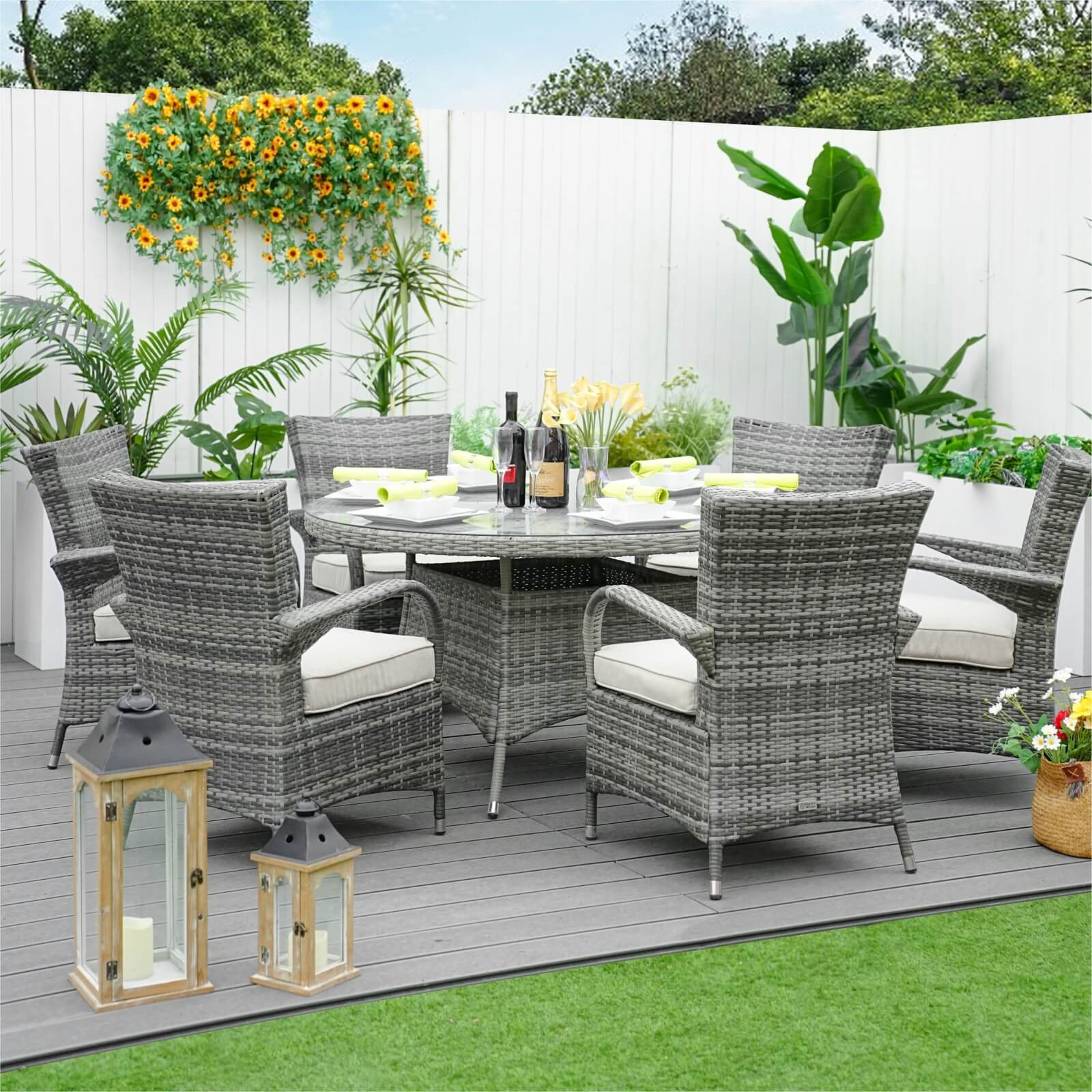 6-Seat Outdoor Dining Set with Round Dining Table( PAD-1122-SET) - Abrihome