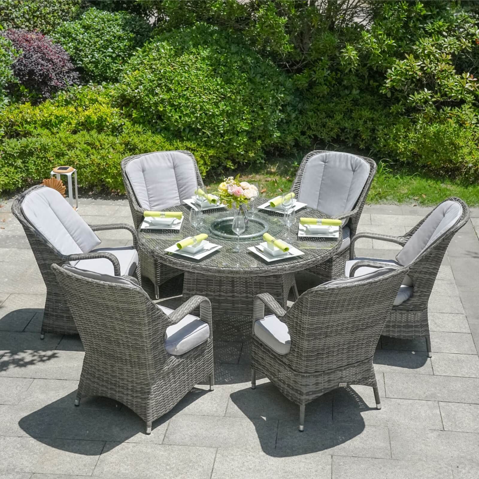 6-Seat Outdoor Dining Set featuring a Round Dining Table with Glass Turntable(PAD-1711-SET) - Abrihome