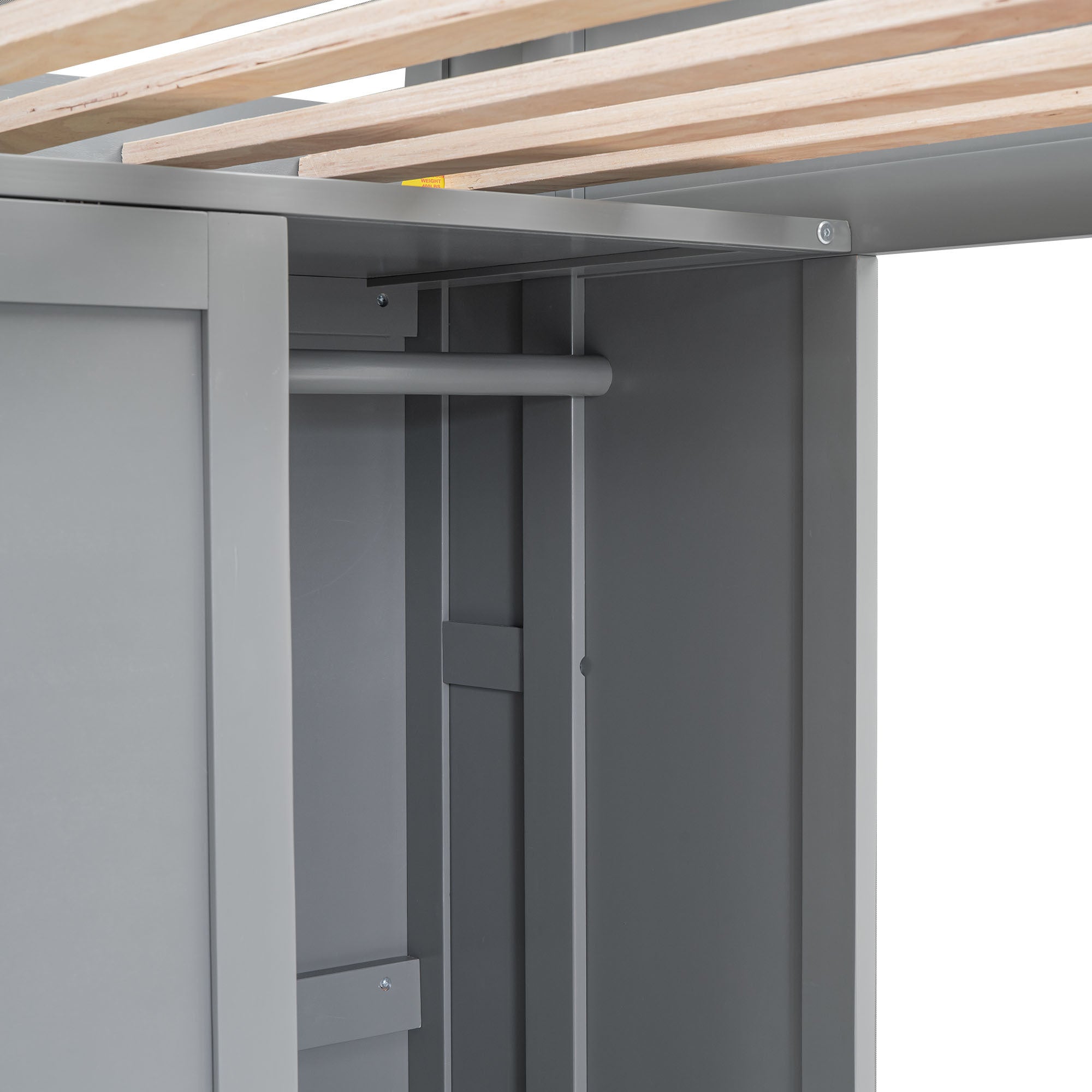 Wood Twin Size Loft bed with Multiple Storage Shelves and Wardrobe, Gray - Abrihome