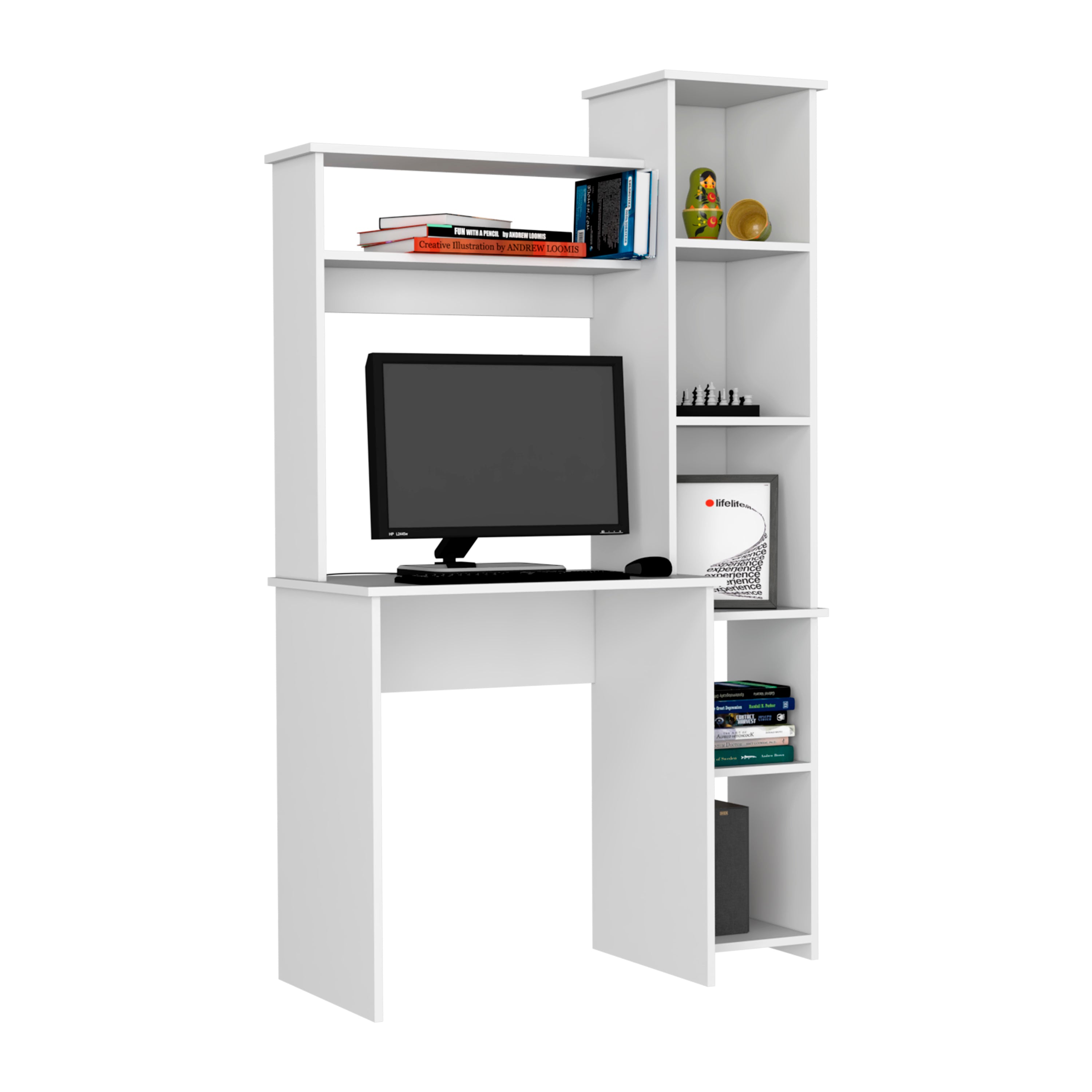 Versalles Writintg Desk, Two Superior Shelves, Five Cubbies -White - Abrihome
