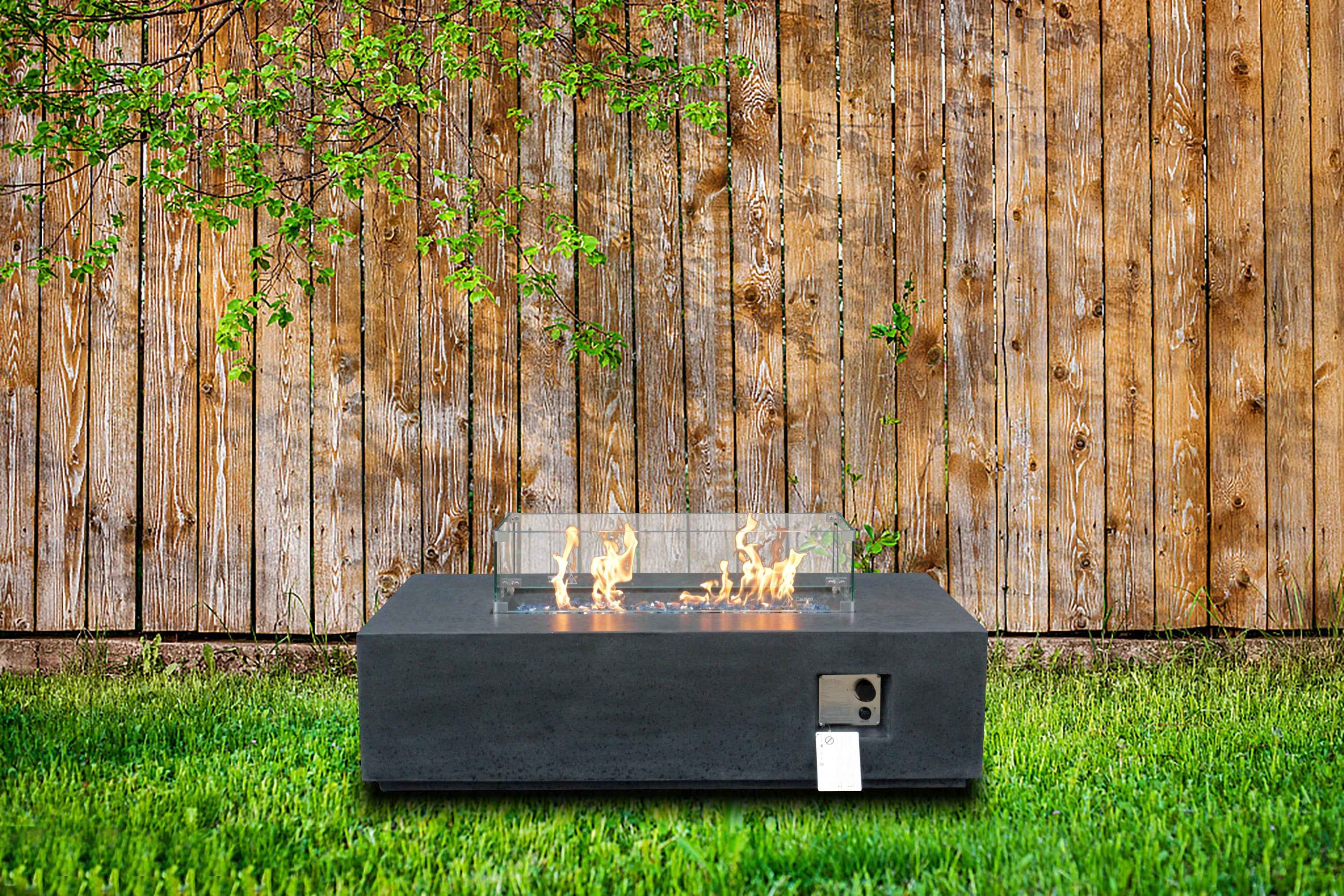 52 Inch Outdoor Concrete Propane gas rectangle Fire Pit table in Dark Gray color