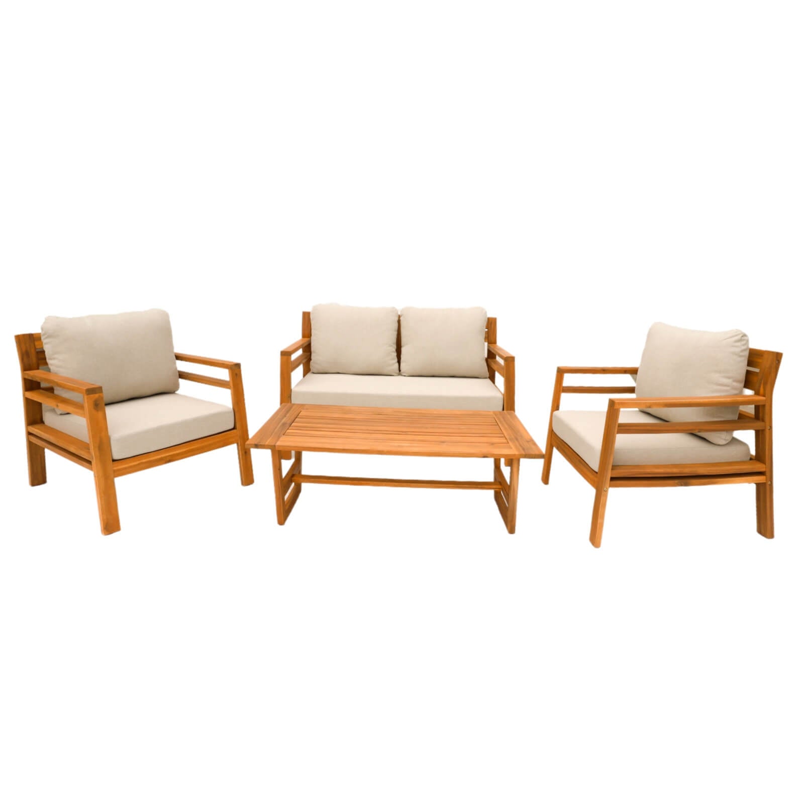 Acacia Wood 4-Piece Patio Set with Cushions(PAS-2520-19F-2SS+SS*2+TA) - Abrihome