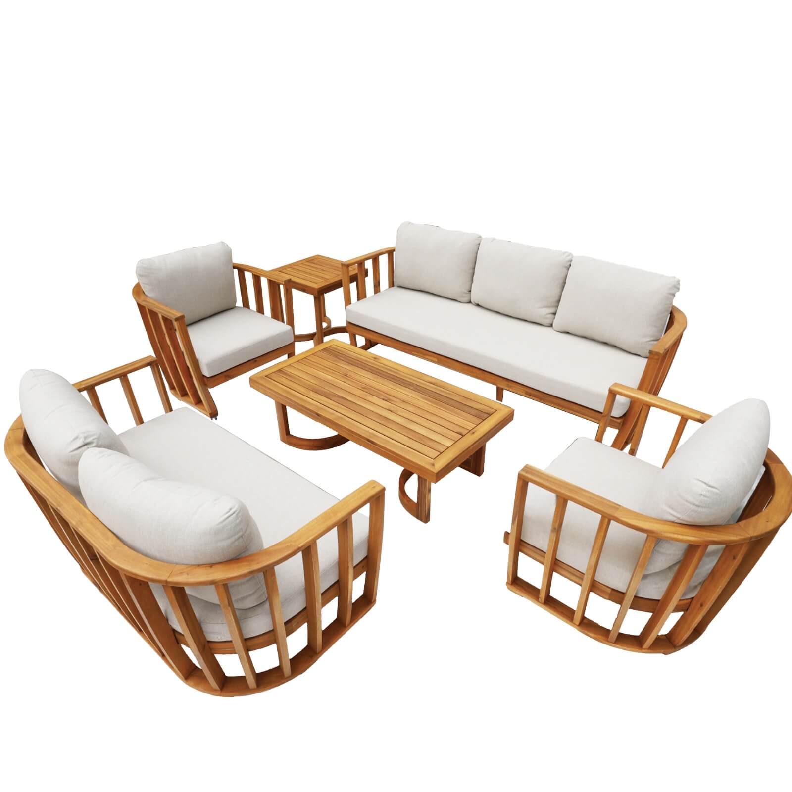 6-Piece Acacia Wood Outdoor Sofa Set with Plush Cushions (PAS-2521-19F-3SS+2SS+SS*2+TA+ST) - Abrihome