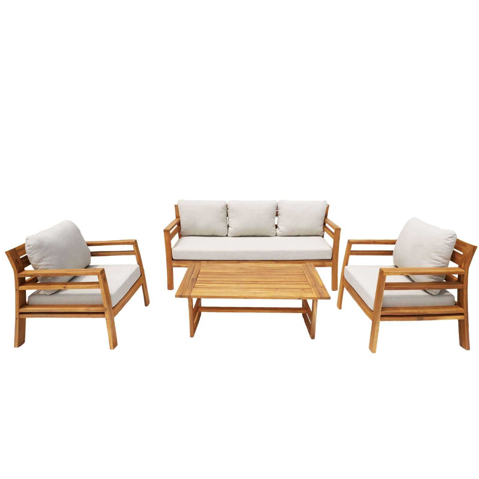 Luxury 4-Piece Acacia Wood Outdoor Sofa Set with Cushions(PAS-2520-19F-3SS+SS*2+TA) - Abrihome