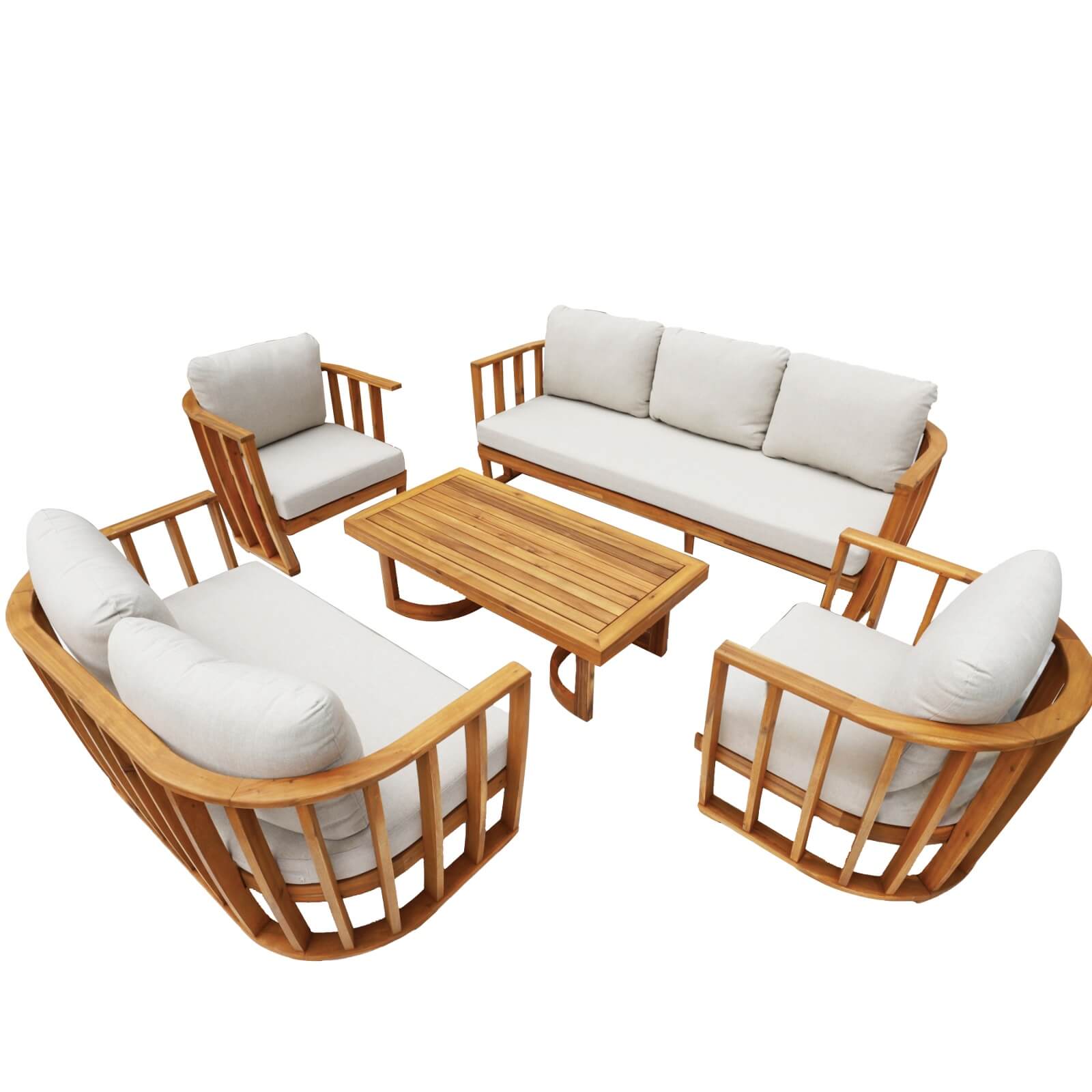 5-Piece Acacia Wood Outdoor Sofa Set with Cushions(PAS-2521-19F-3SS+2SS+SS*2+TA) - Abrihome