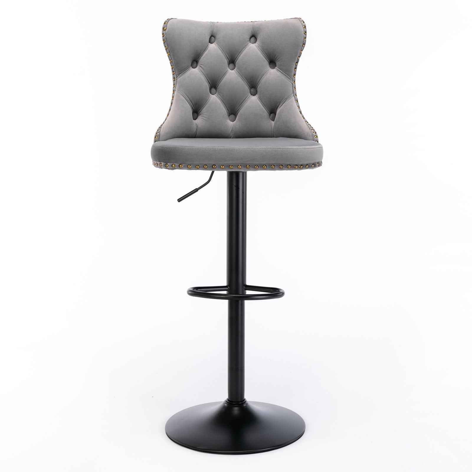 A&A Furniture,Swivel Velvet Barstools Adjusatble Seat Height from 25-33 Inch,17.7 inch base, Modern Upholstered Bar Stools with Backs Comfortable Tufted for Home Pub and Kitchen Island,Gray,Set of 2