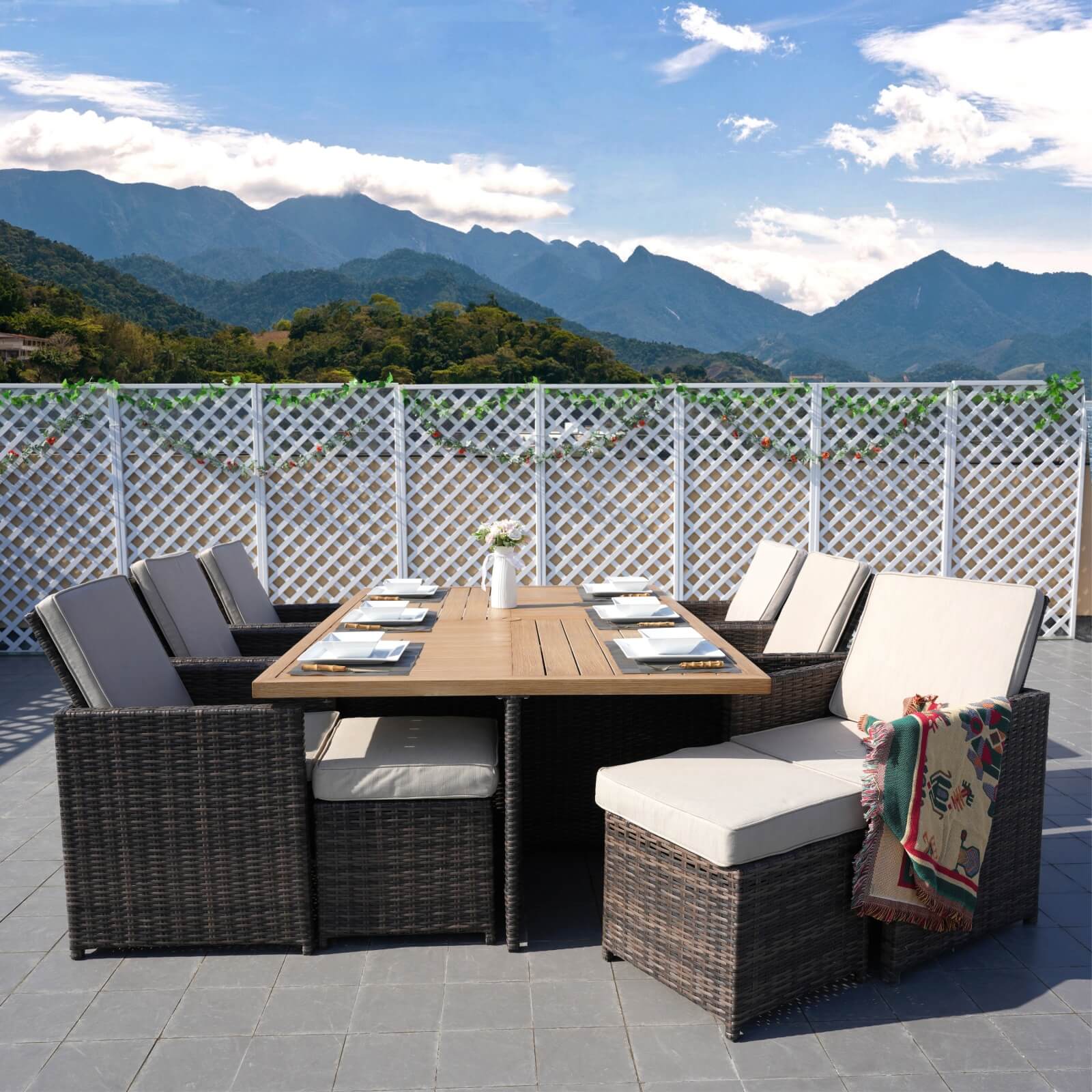 Carmel 10-Seat Outdoor Dining Set with Rectangular Aluminum Tabletop(PAD-3234TA-SET) - Abrihome