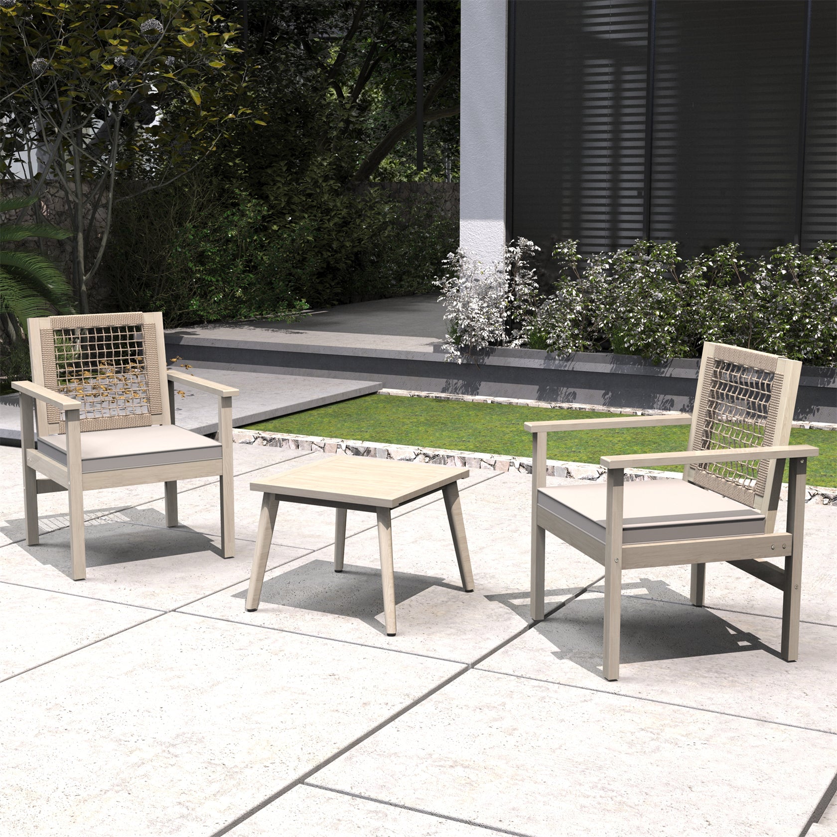 Comfort Outdoor Seating Set – Acacia Wood Frame with Rope Design & Cushions(PAC-2523) - Abrihome