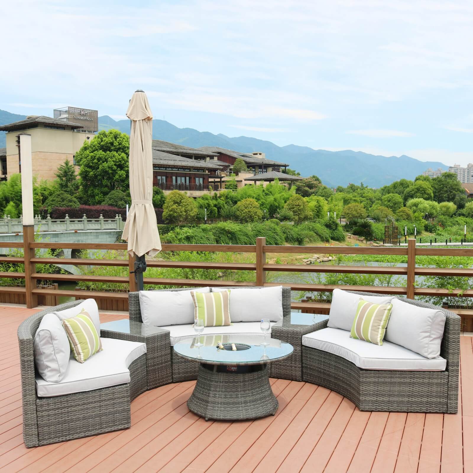 6-Piece Semi-Circular Outdoor Sofa Set with Round Coffee Table (PAS-1205B) - Abrihome