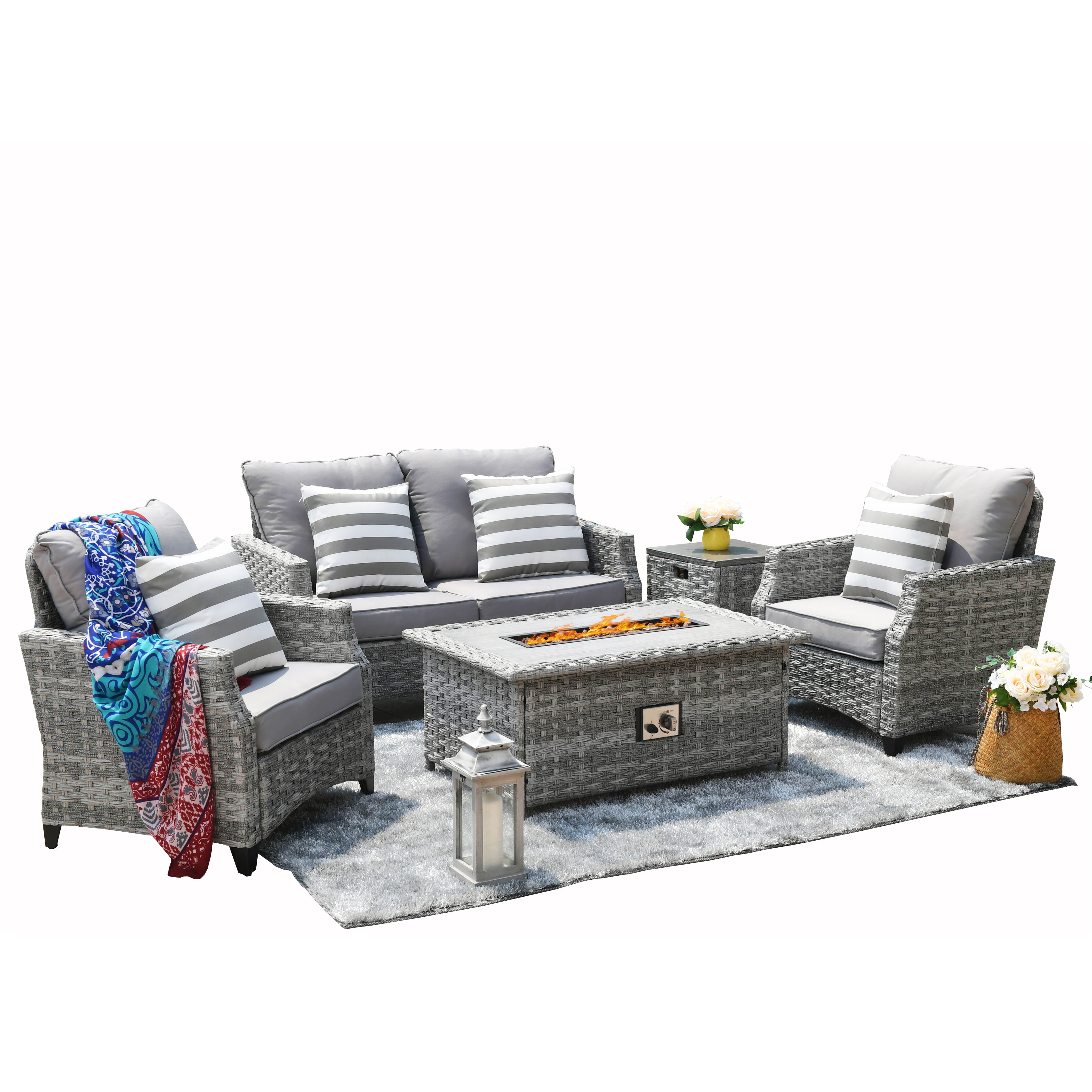 Amora 5-piece Gas Fire Sofa Seating Group with Cushions