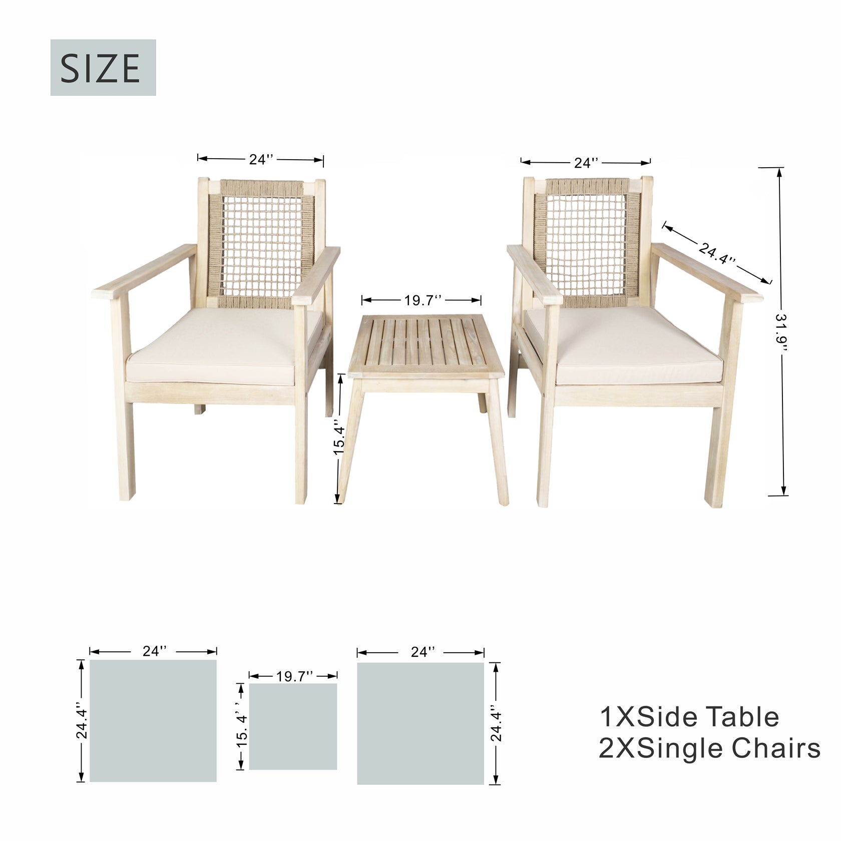 Comfort Outdoor Seating Set – Acacia Wood Frame with Rope Design & Cushions(PAC-2523) - Abrihome
