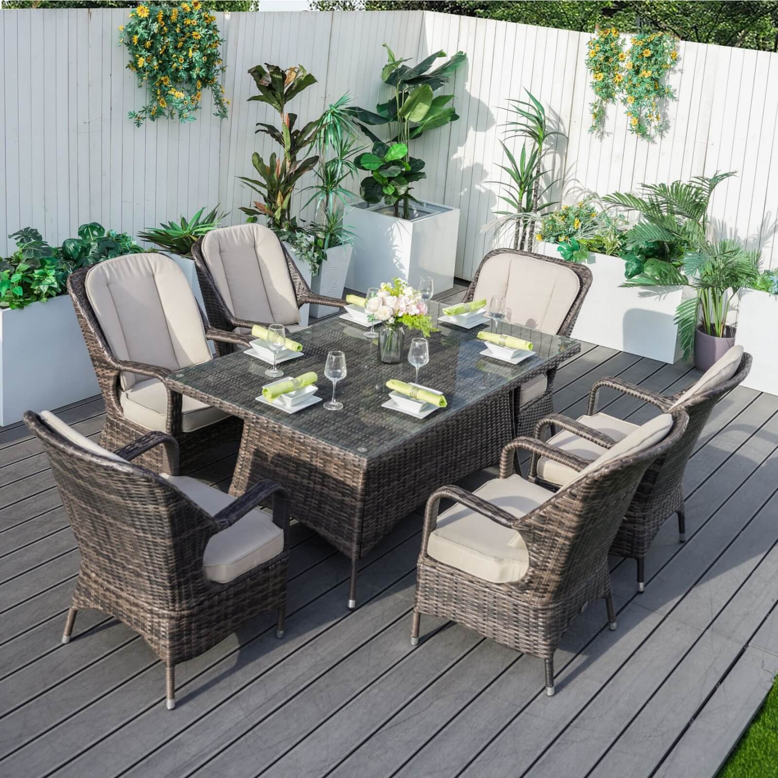 6-Seat Outdoor Dining Set with Rectangular Dining Table(PAD-1712-SET) - Abrihome