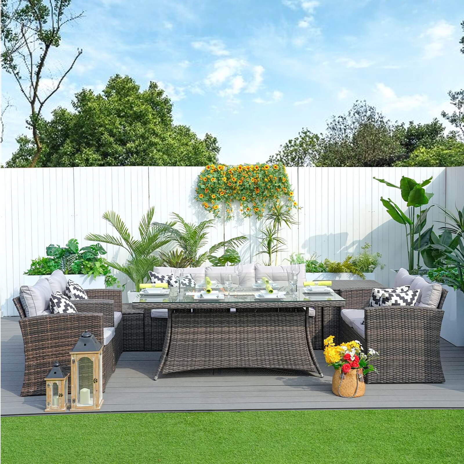 Complete 7-Piece Outdoor Seating Set with Fire Pit and Extra Storage Space(PAS-1503+1106R) - Abrihome