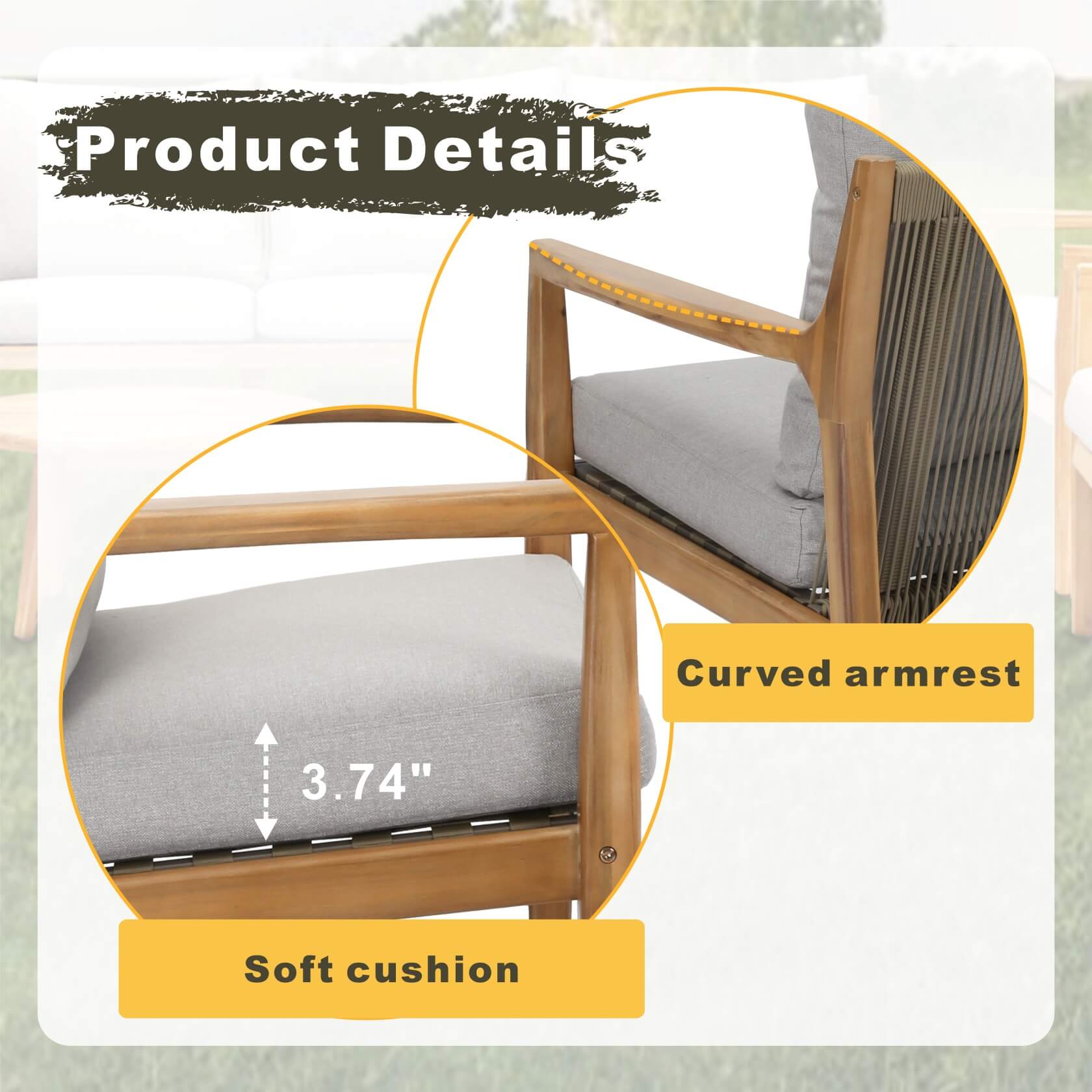 Teak-Color 5-Person Outdoor Sofa Set with Cushions (PAS-2513-3SC+SC*2+TA) - Abrihome