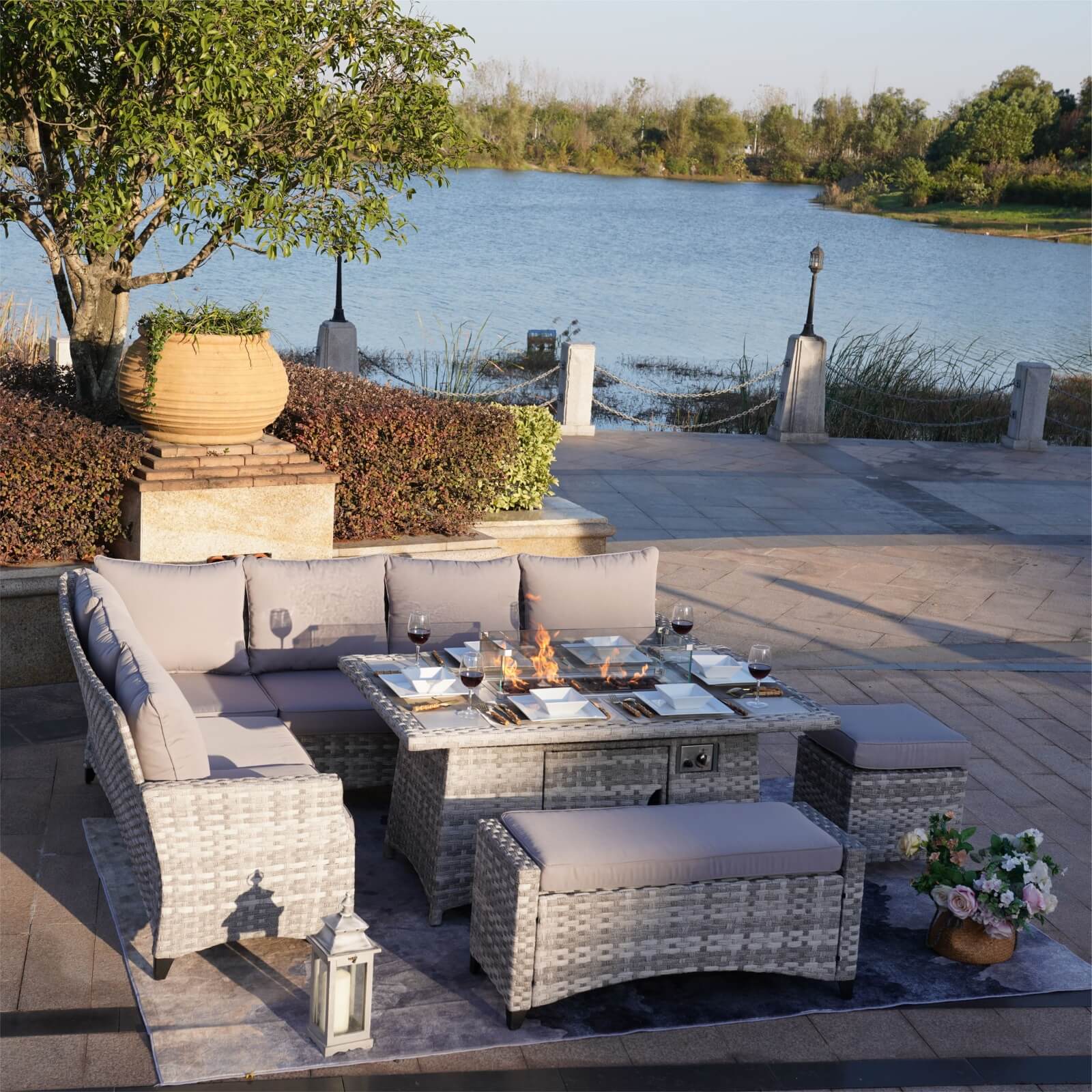 5-Piece Outdoor Lounge Set with Fire Pit Table (PAF-2001) - Abrihome